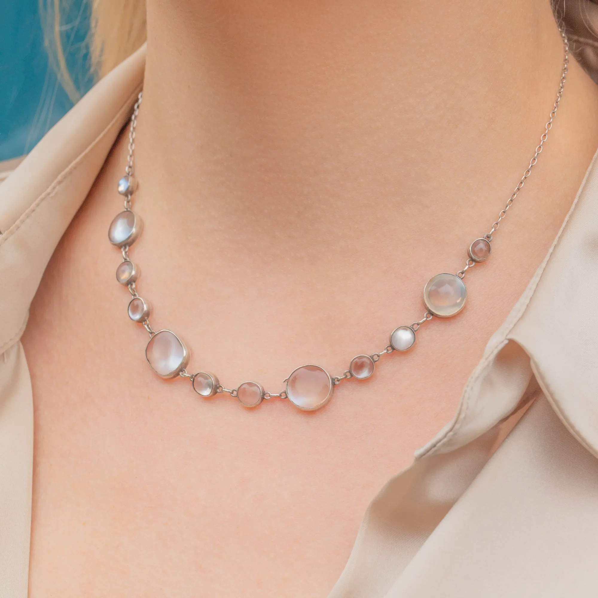 Antique Silver Moonstone Necklace, 8.50ct