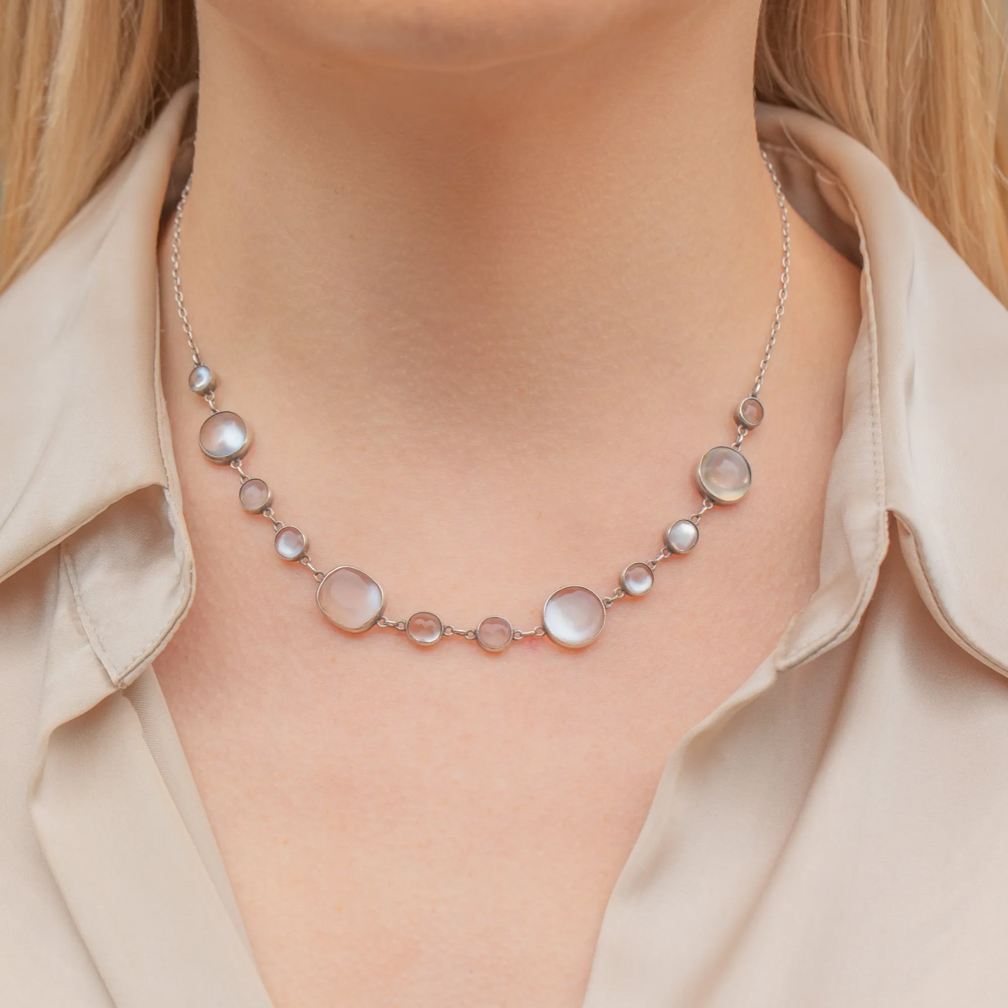 Antique Silver Moonstone Necklace, 8.50ct