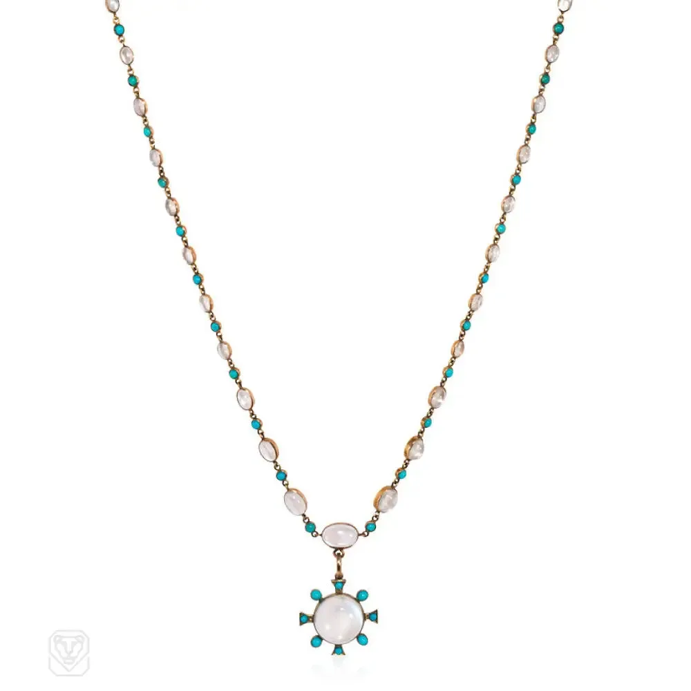 Antique turquoise and moonstone necklace
