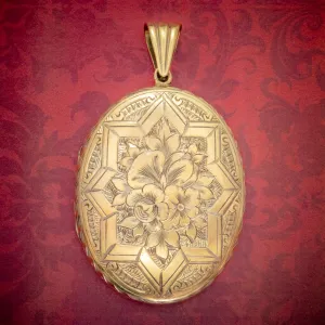 Antique Victorian Floral Locket Silver 18Ct Gold Gilt Circa 1880