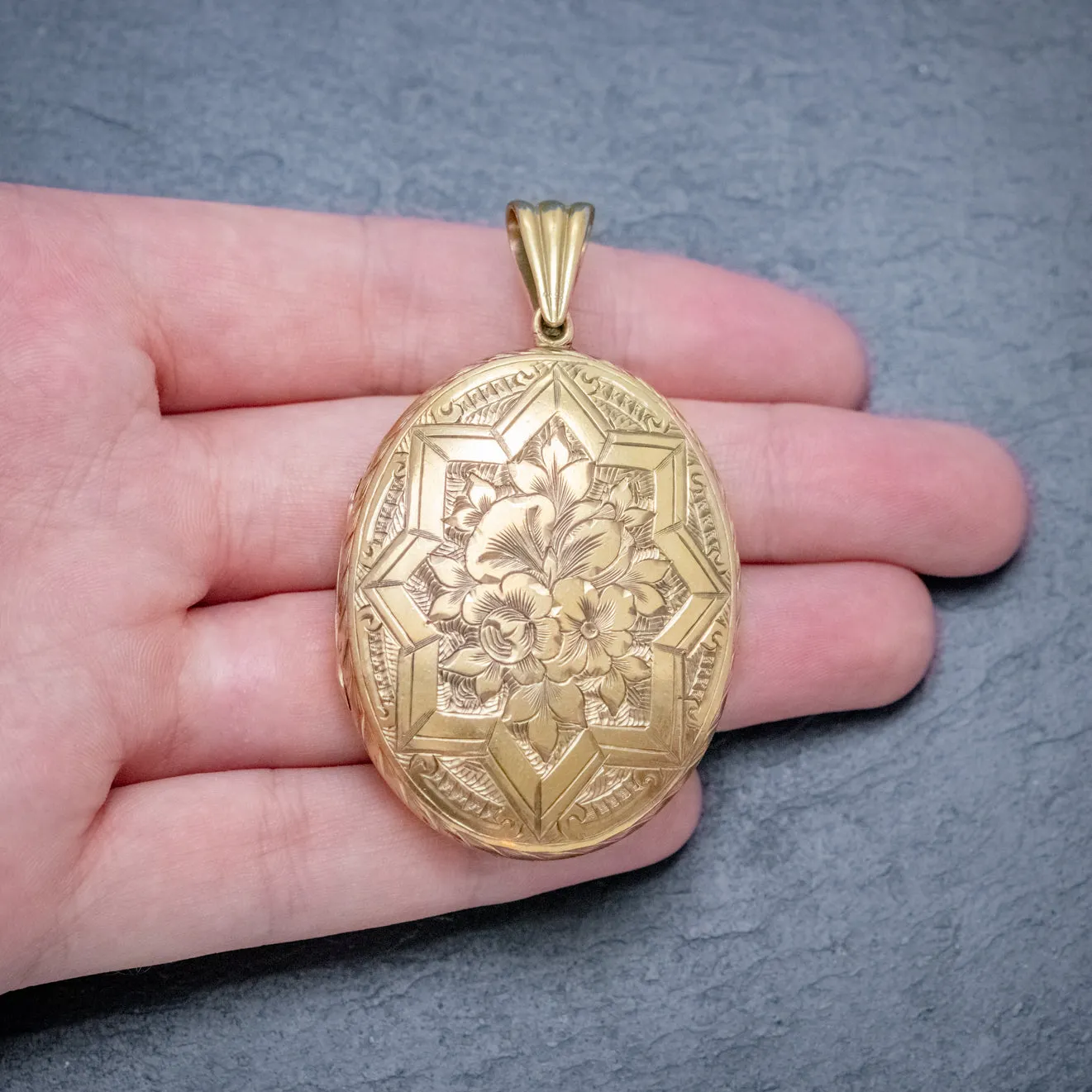 Antique Victorian Floral Locket Silver 18Ct Gold Gilt Circa 1880