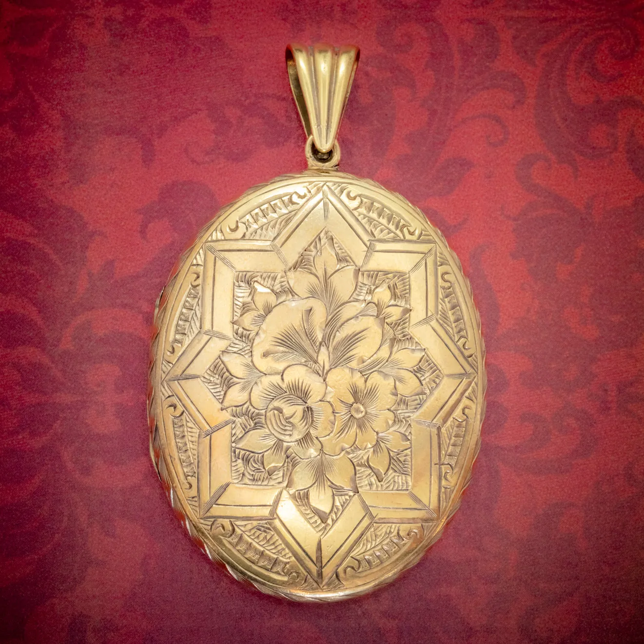 Antique Victorian Floral Locket Silver 18Ct Gold Gilt Circa 1880