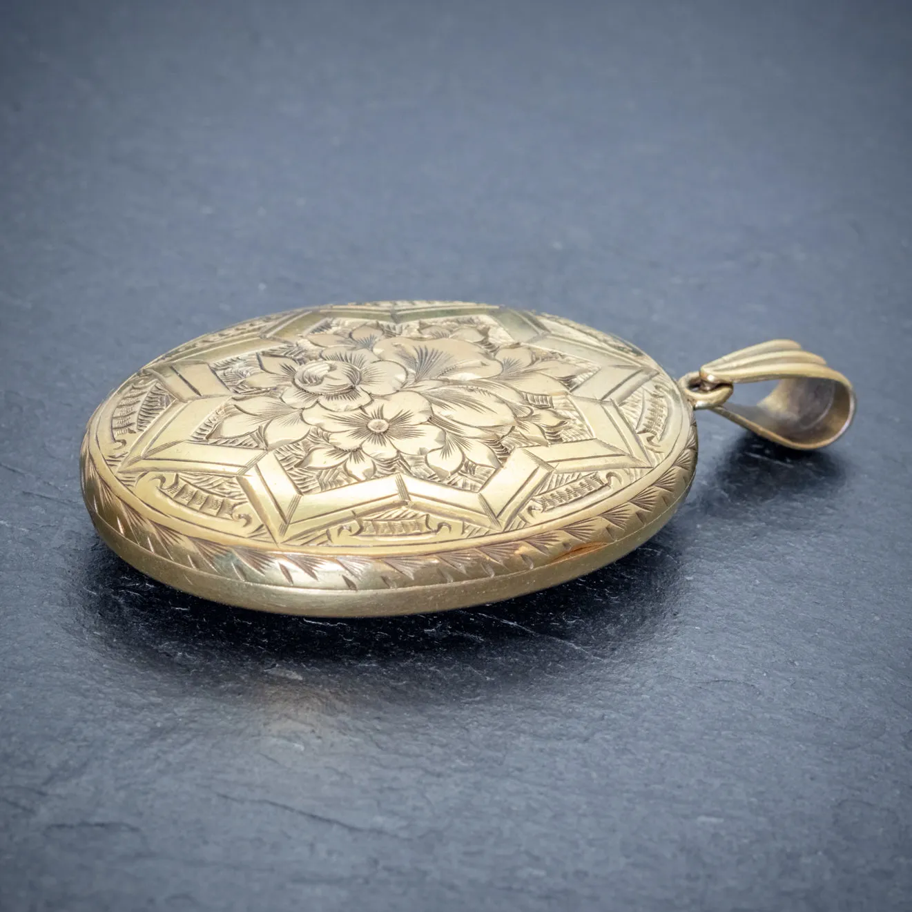 Antique Victorian Floral Locket Silver 18Ct Gold Gilt Circa 1880