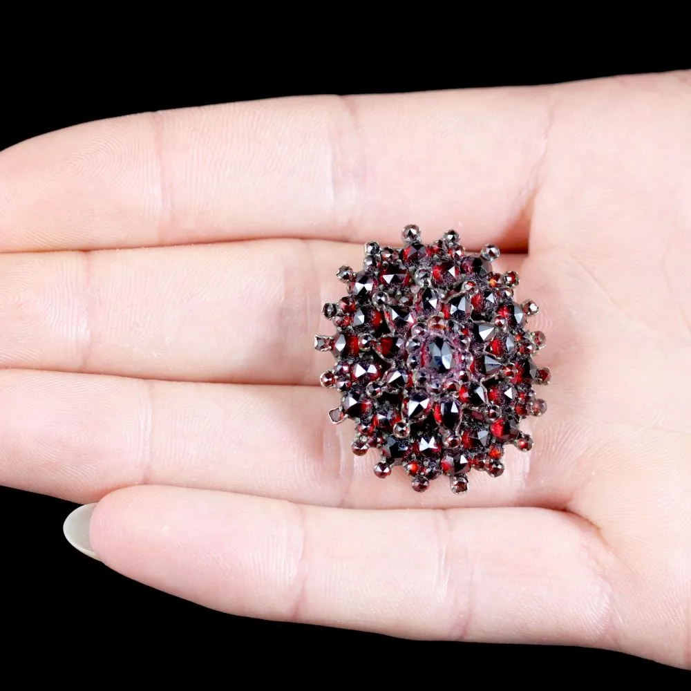 Antique Victorian Garnet Gold Brooch Locket Back Circa 1860