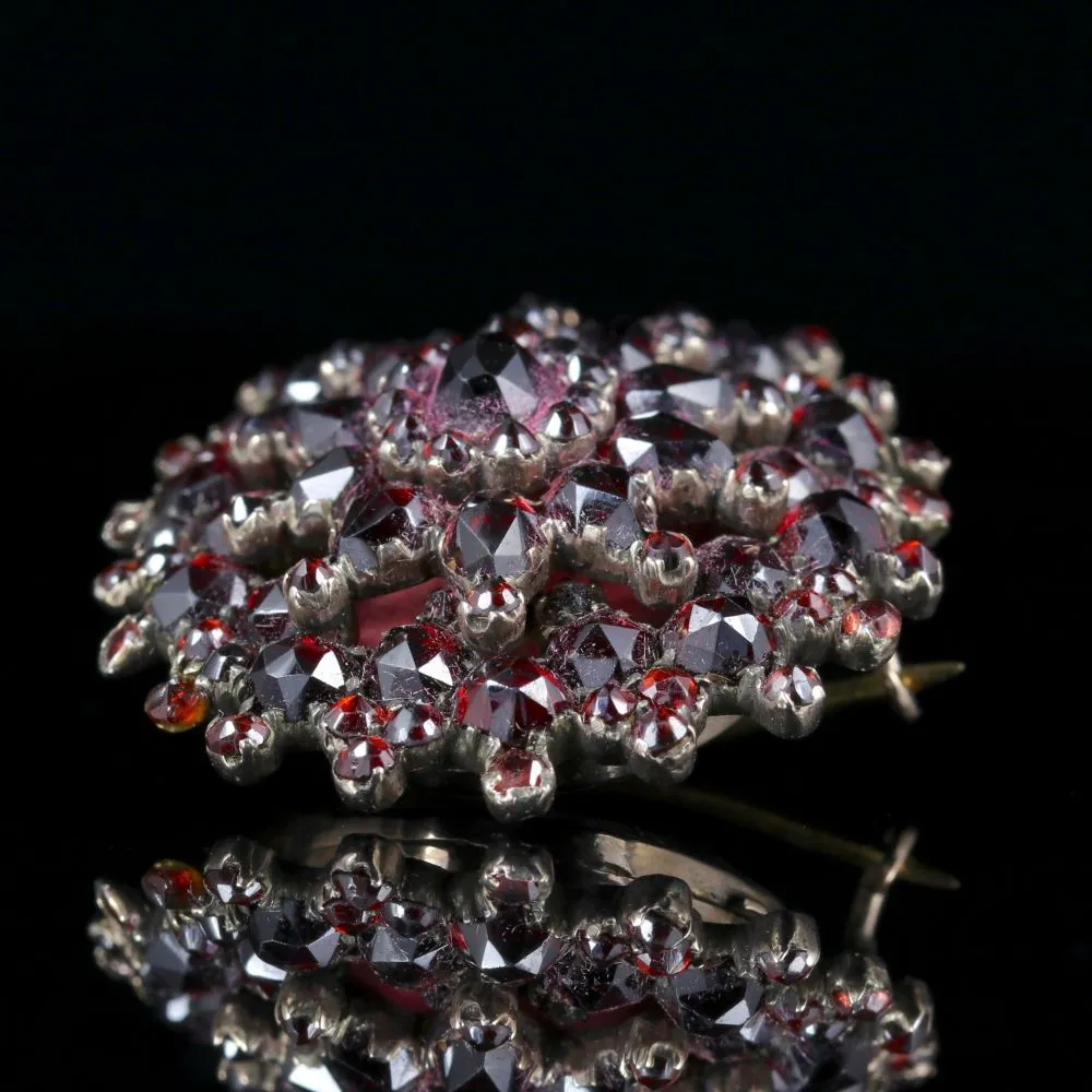 Antique Victorian Garnet Gold Brooch Locket Back Circa 1860