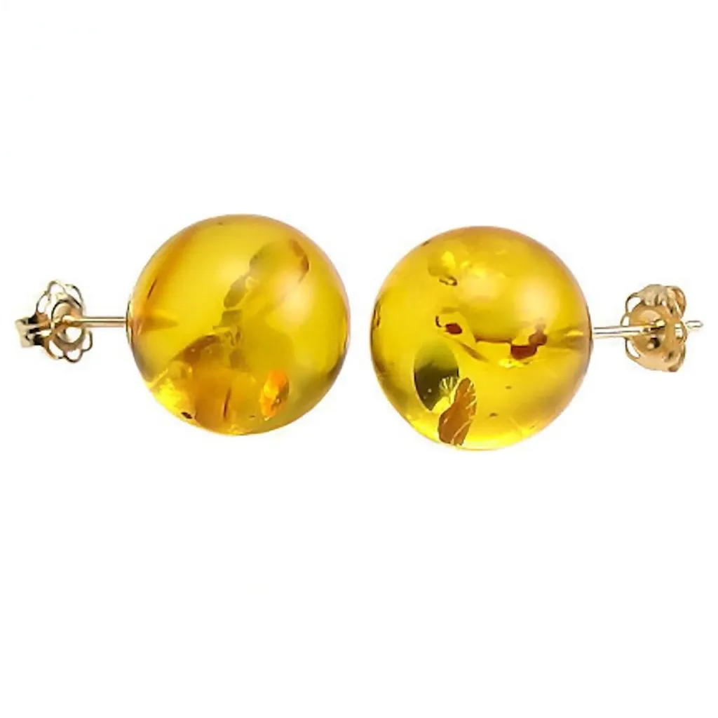 Anya: Natural Baltic Amber Ball Stud Earrings 14-20 Gold Filled