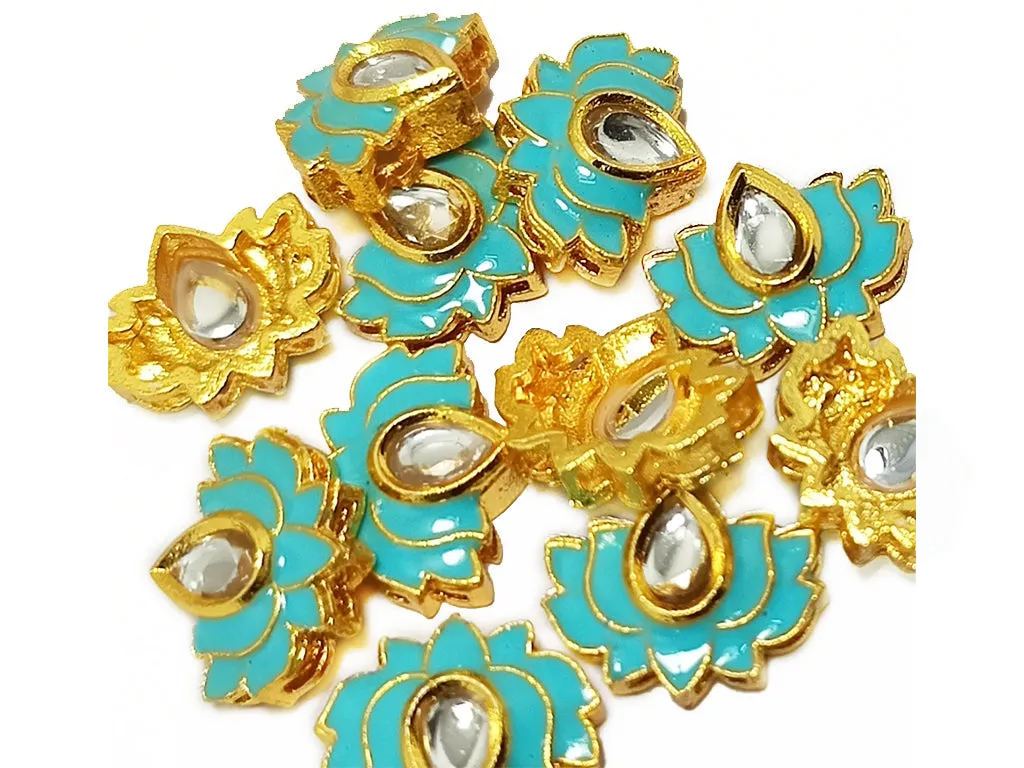 Aqua Blue Lotus Meena Kundan Stones