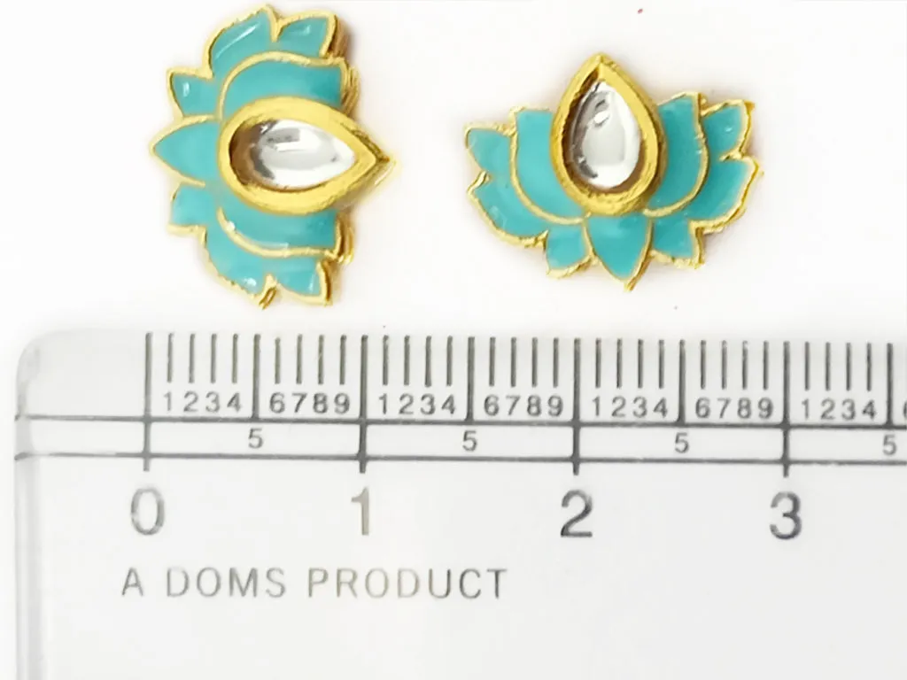 Aqua Blue Lotus Meena Kundan Stones