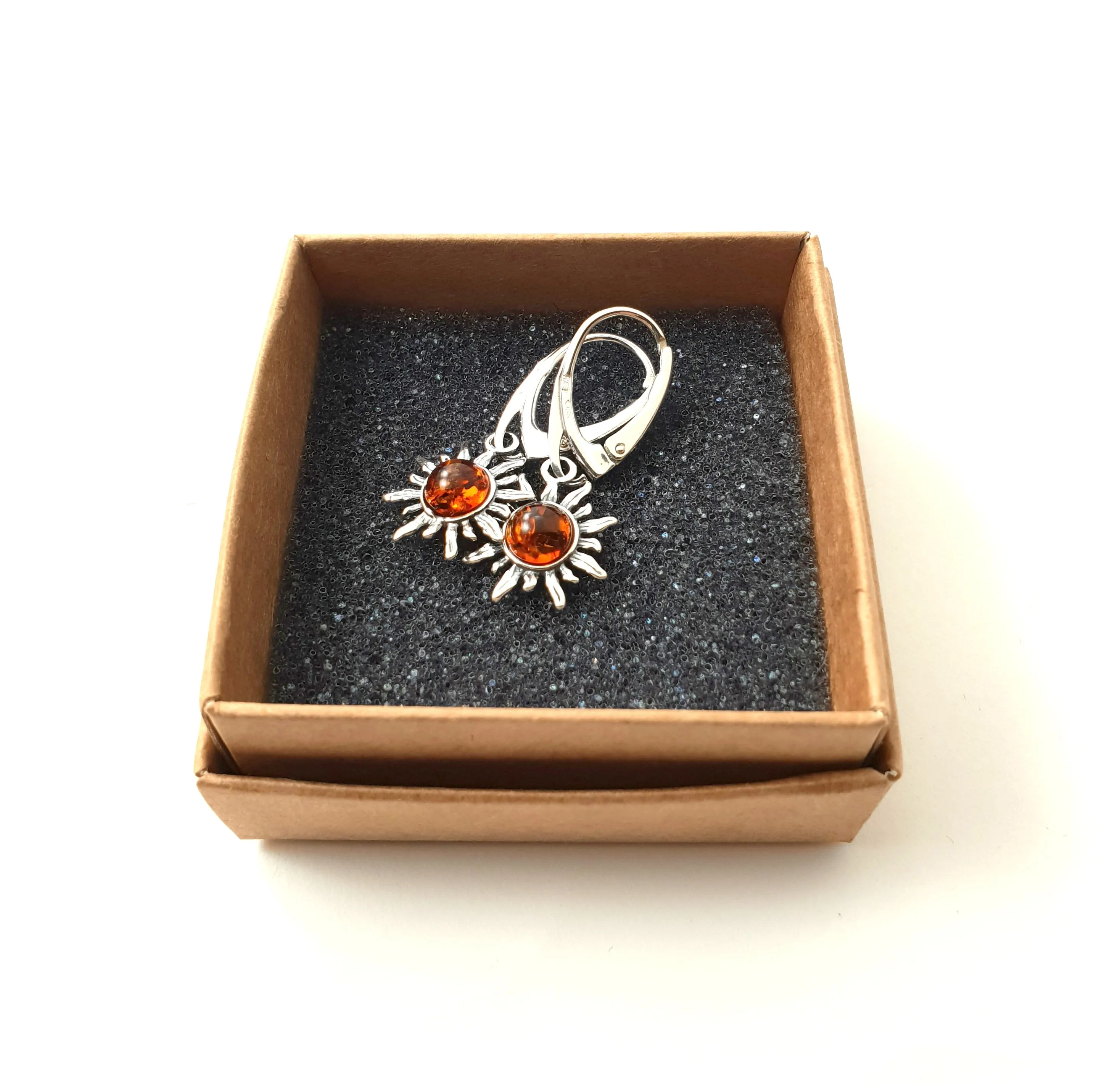 Baltic Amber Sun Drop Earrings with Sterling Silver