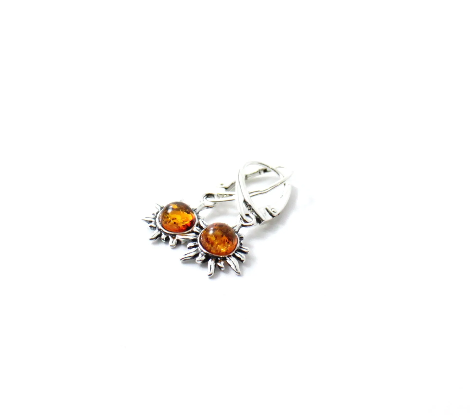 Baltic Amber Sun Drop Earrings with Sterling Silver