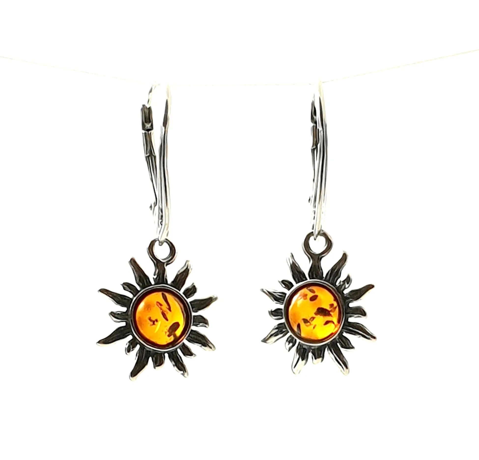 Baltic Amber Sun Drop Earrings with Sterling Silver