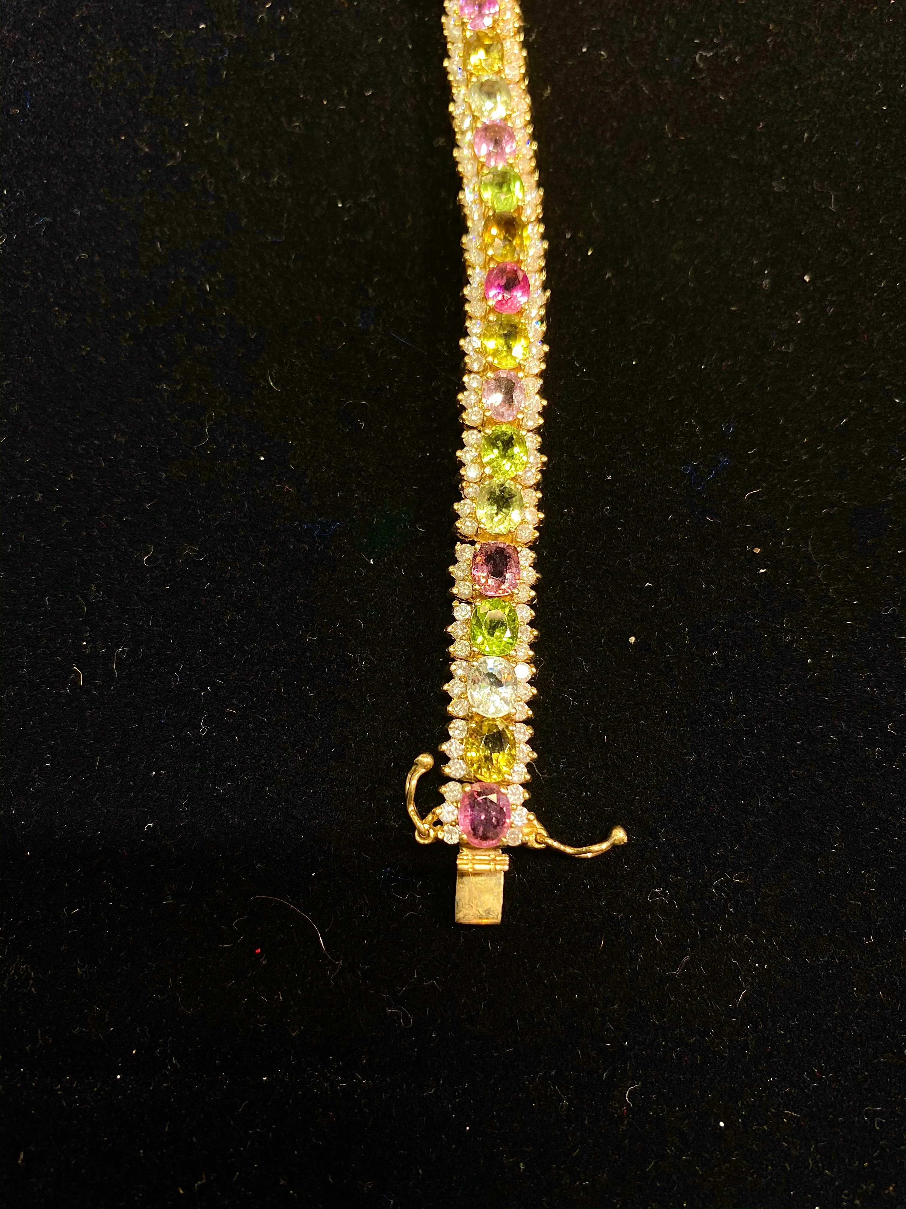 Beautiful Yellow Gold Multi-stone Diamond, Citrine, Peridot, Pink Topaz, & Diamond Bracelet - $15K APR Value w/ CoA!