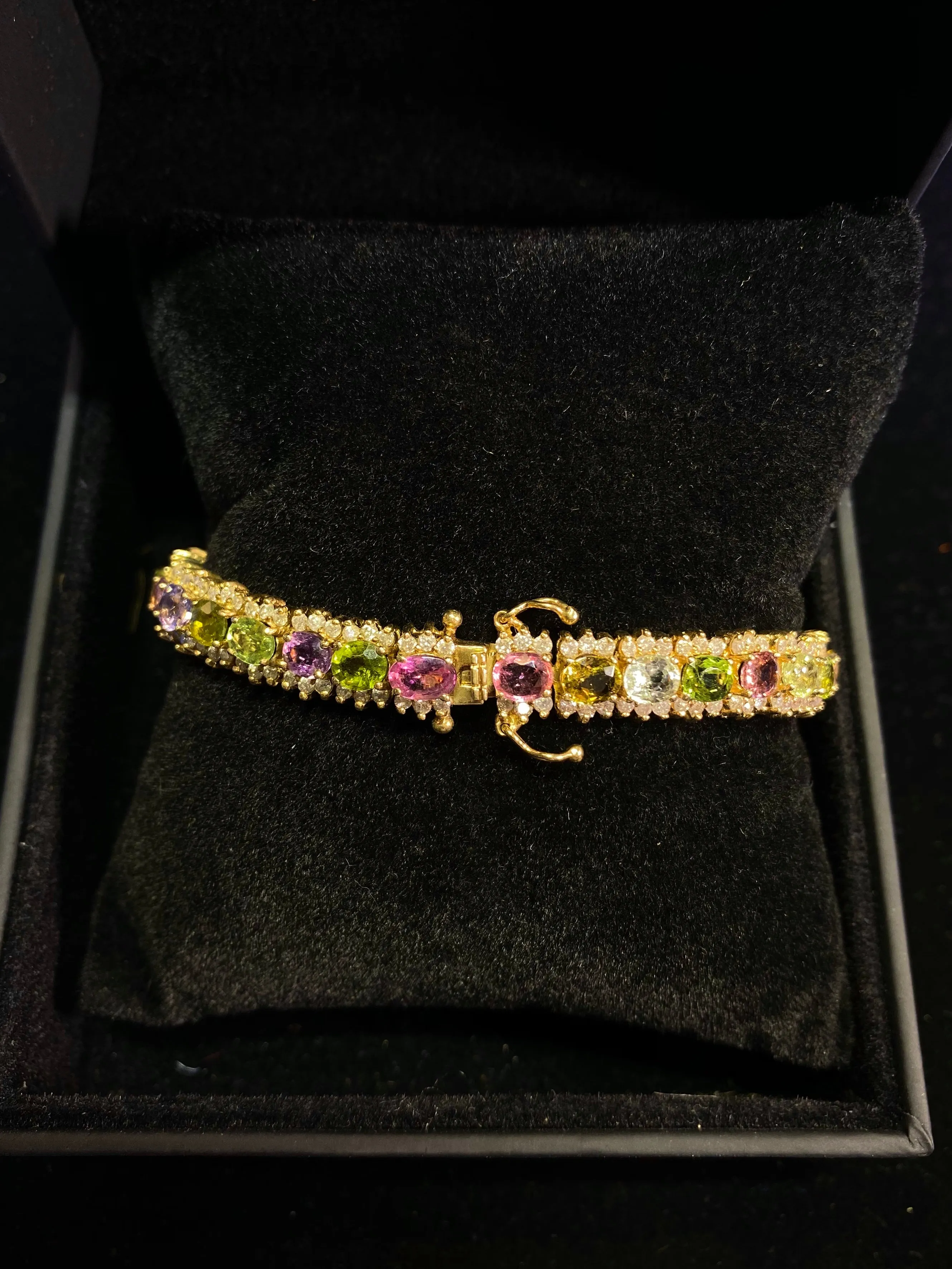 Beautiful Yellow Gold Multi-stone Diamond, Citrine, Peridot, Pink Topaz, & Diamond Bracelet - $15K APR Value w/ CoA!