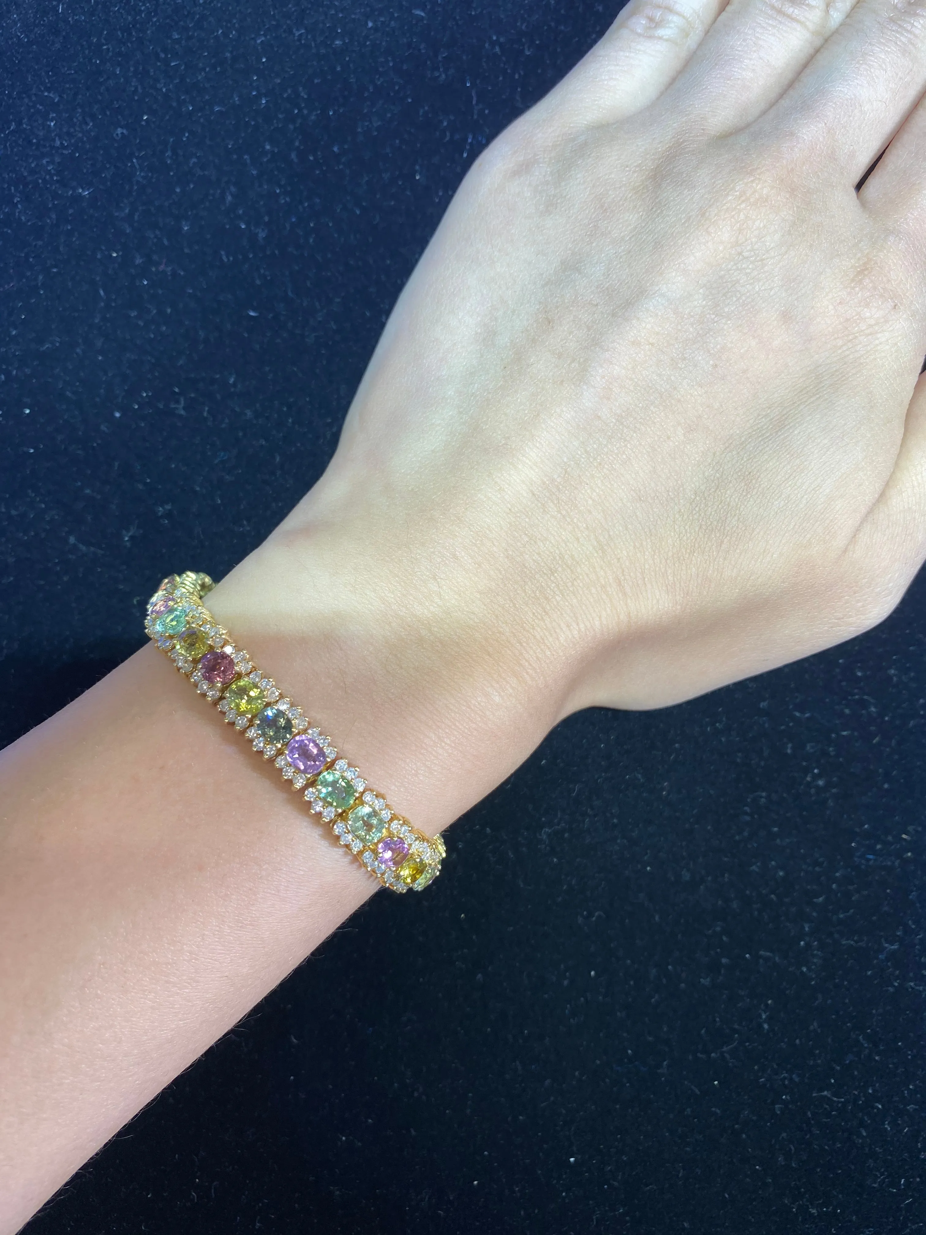 Beautiful Yellow Gold Multi-stone Diamond, Citrine, Peridot, Pink Topaz, & Diamond Bracelet - $15K APR Value w/ CoA!