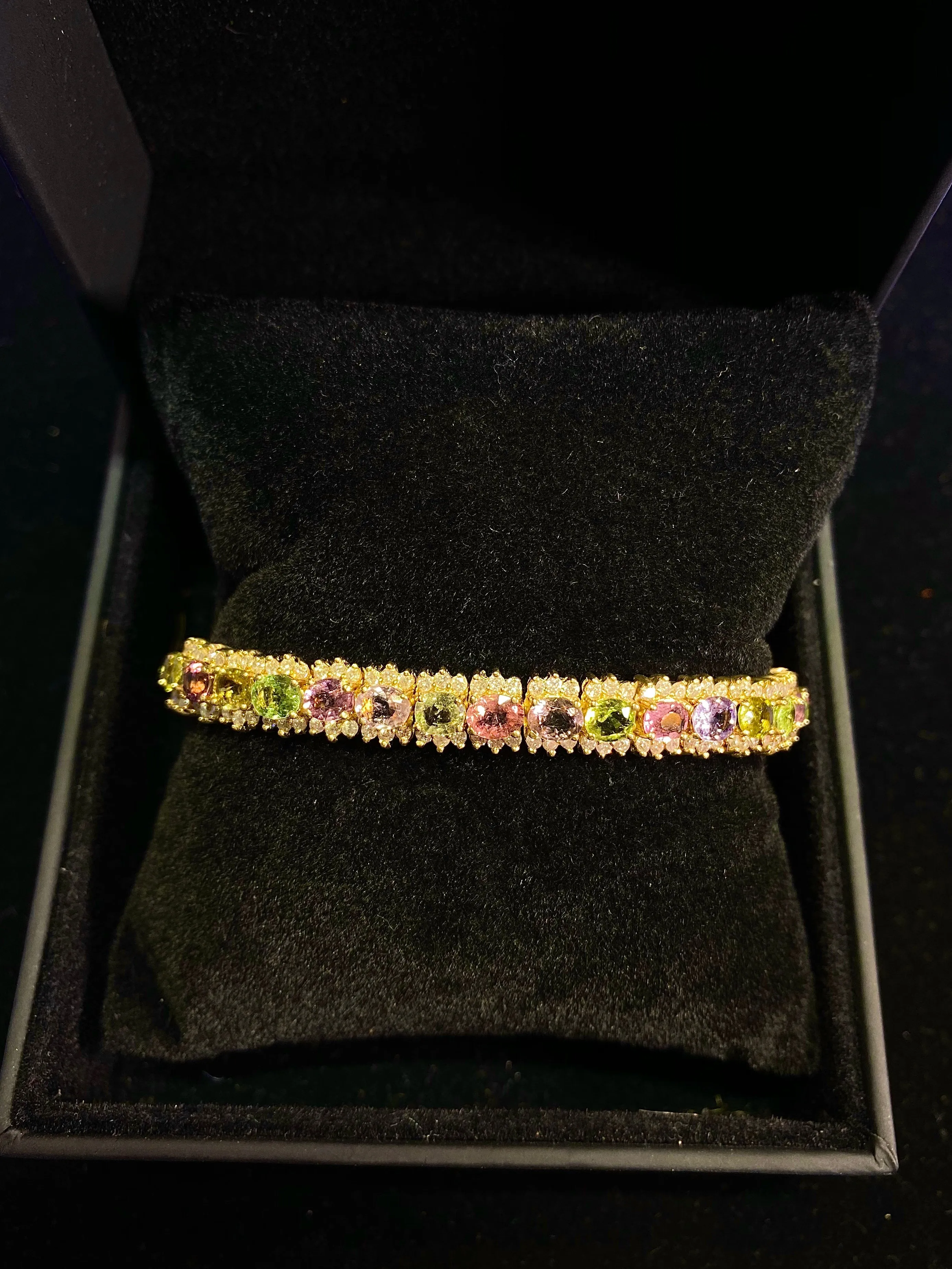 Beautiful Yellow Gold Multi-stone Diamond, Citrine, Peridot, Pink Topaz, & Diamond Bracelet - $15K APR Value w/ CoA!