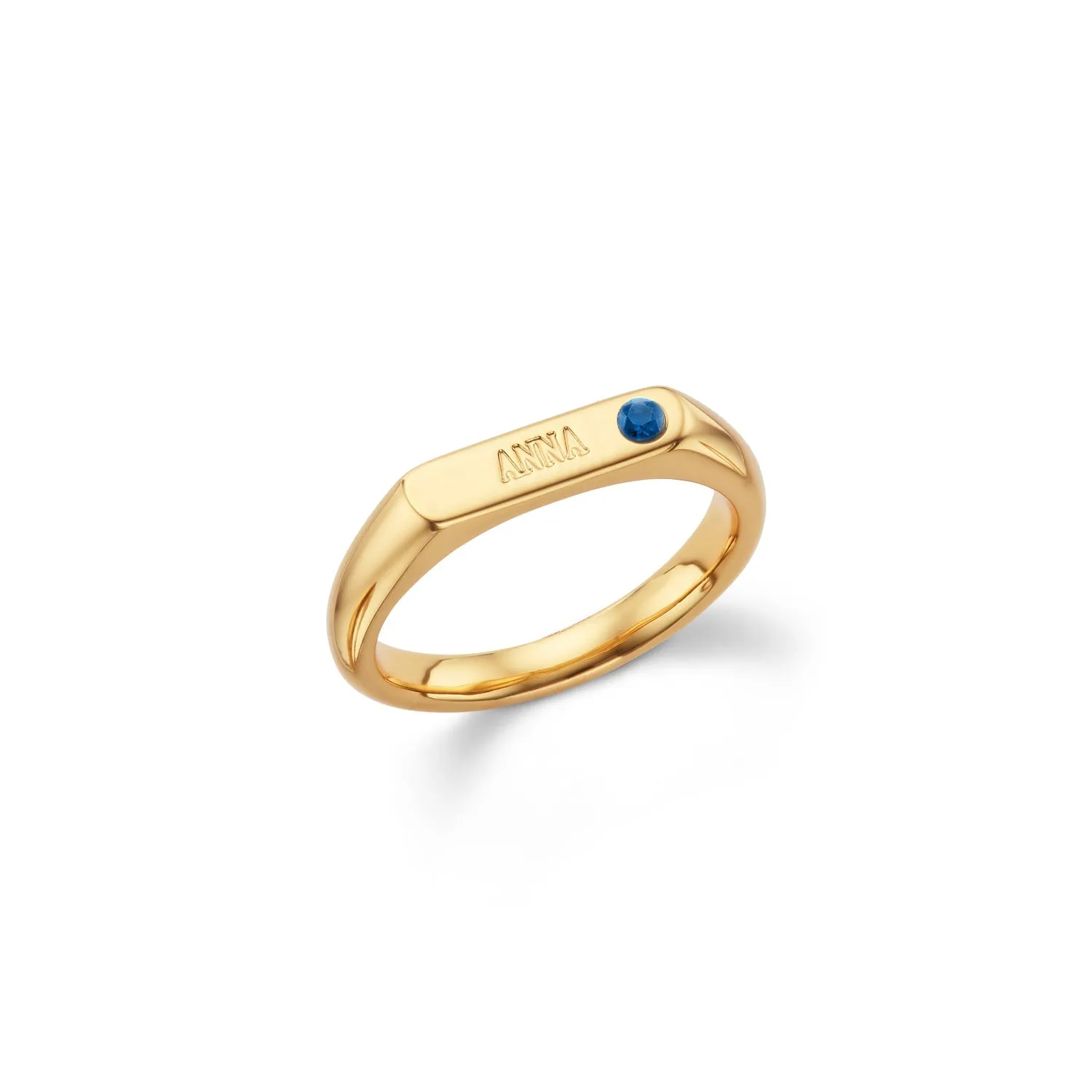 Birthstone Signet Custom Name Ring (Gold)