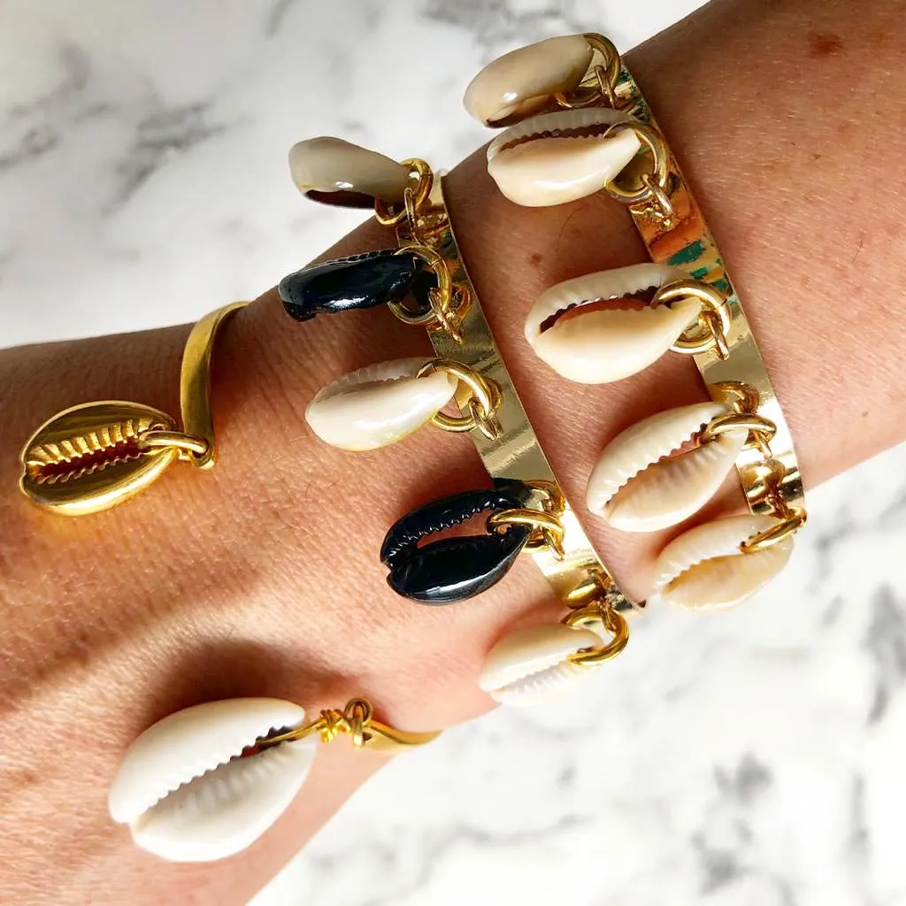 Black and White Cowrie Shell Mix Cuff