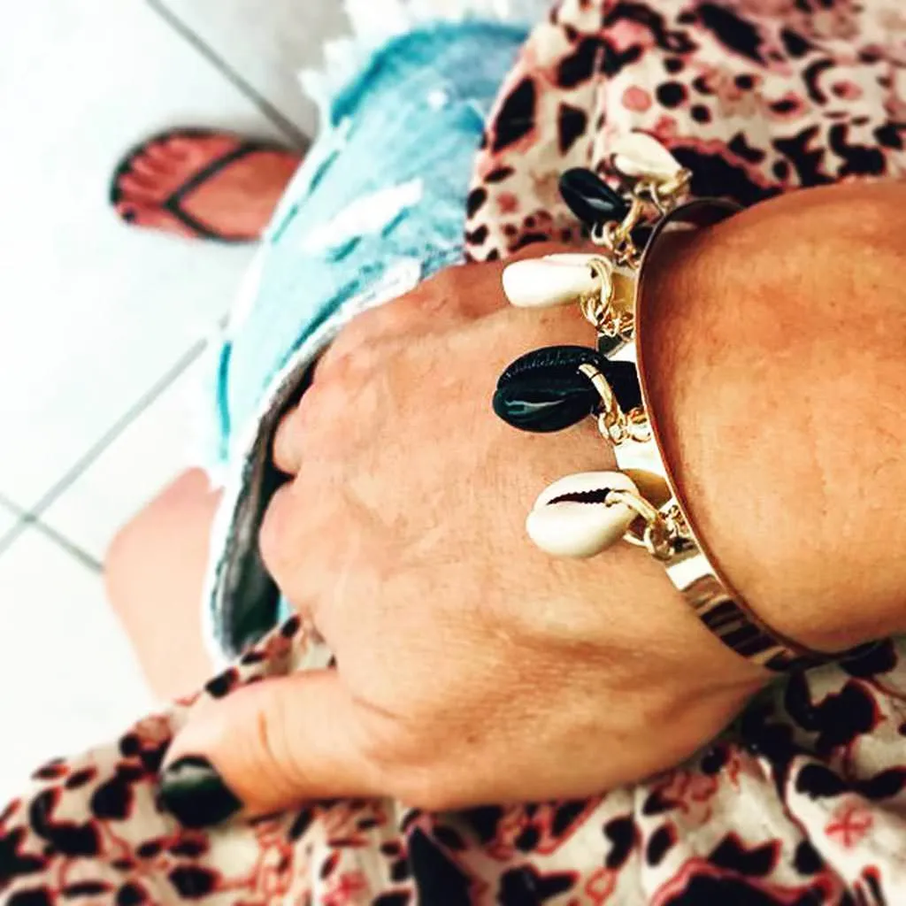 Black and White Cowrie Shell Mix Cuff