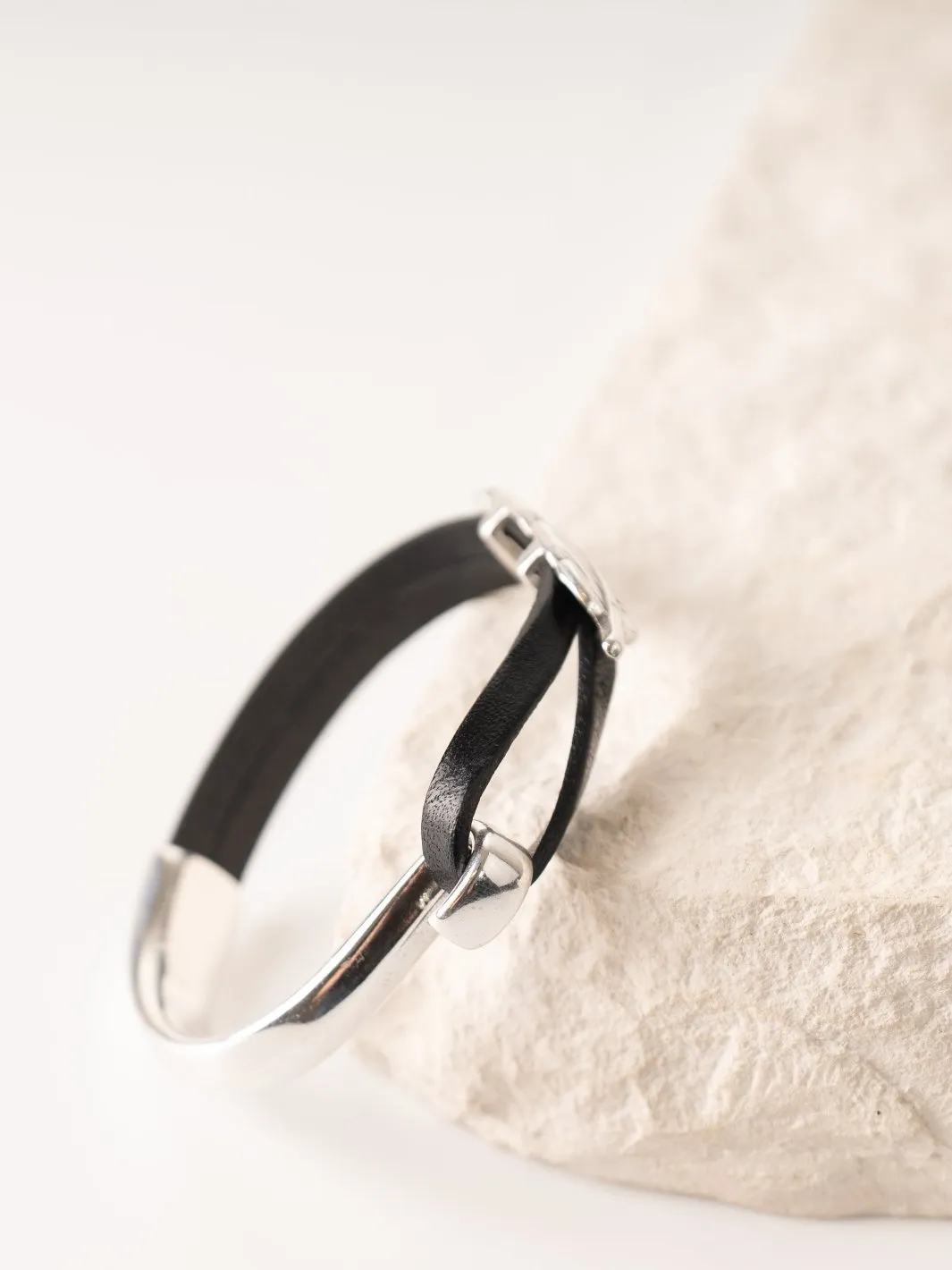 Black Leather Feather Cuff Bracelet