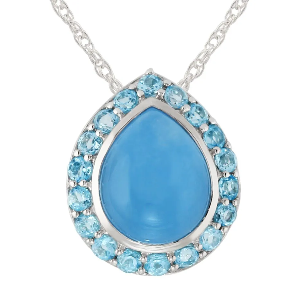 Blau Jade 3.35ct & Topas 0.64ct Sterlingsilber Birnenform Anhänger mit Kette