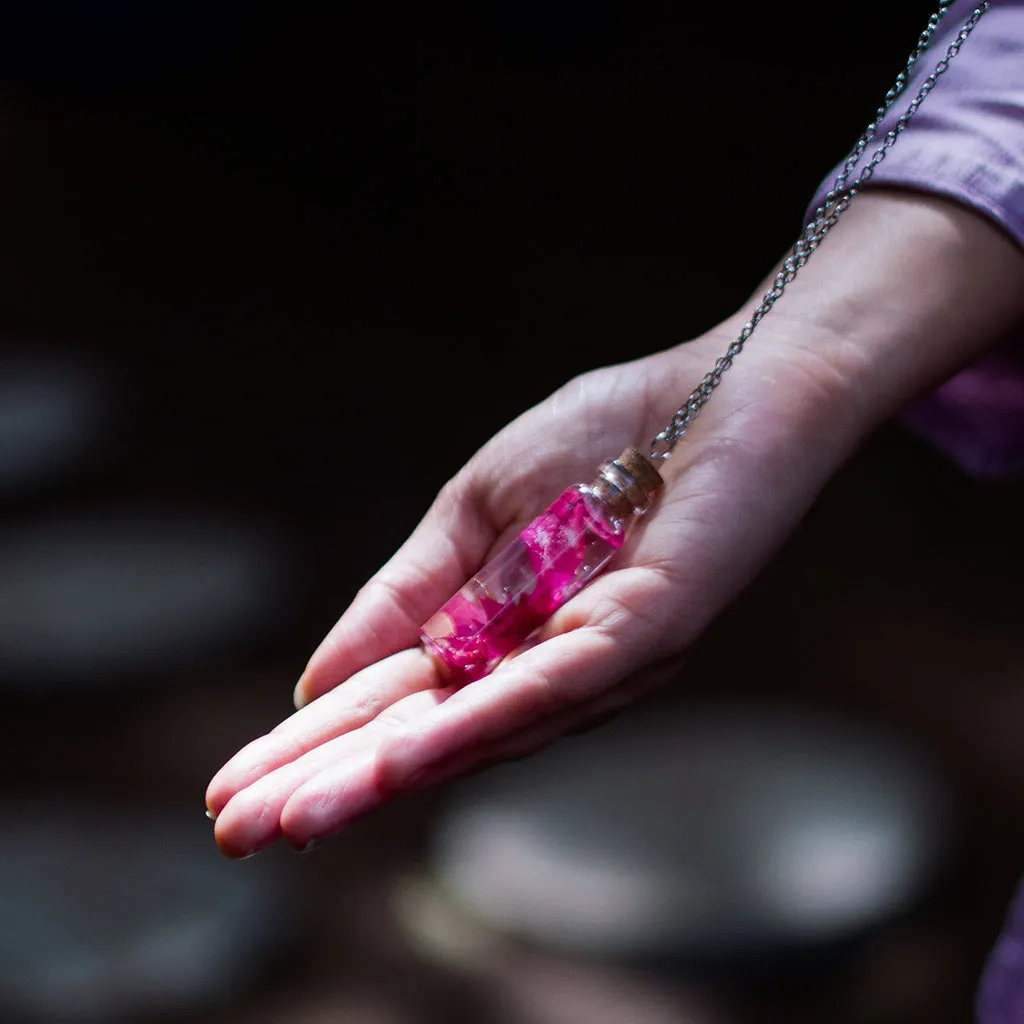Bougainvillea Vial Real Dried Flower Necklace