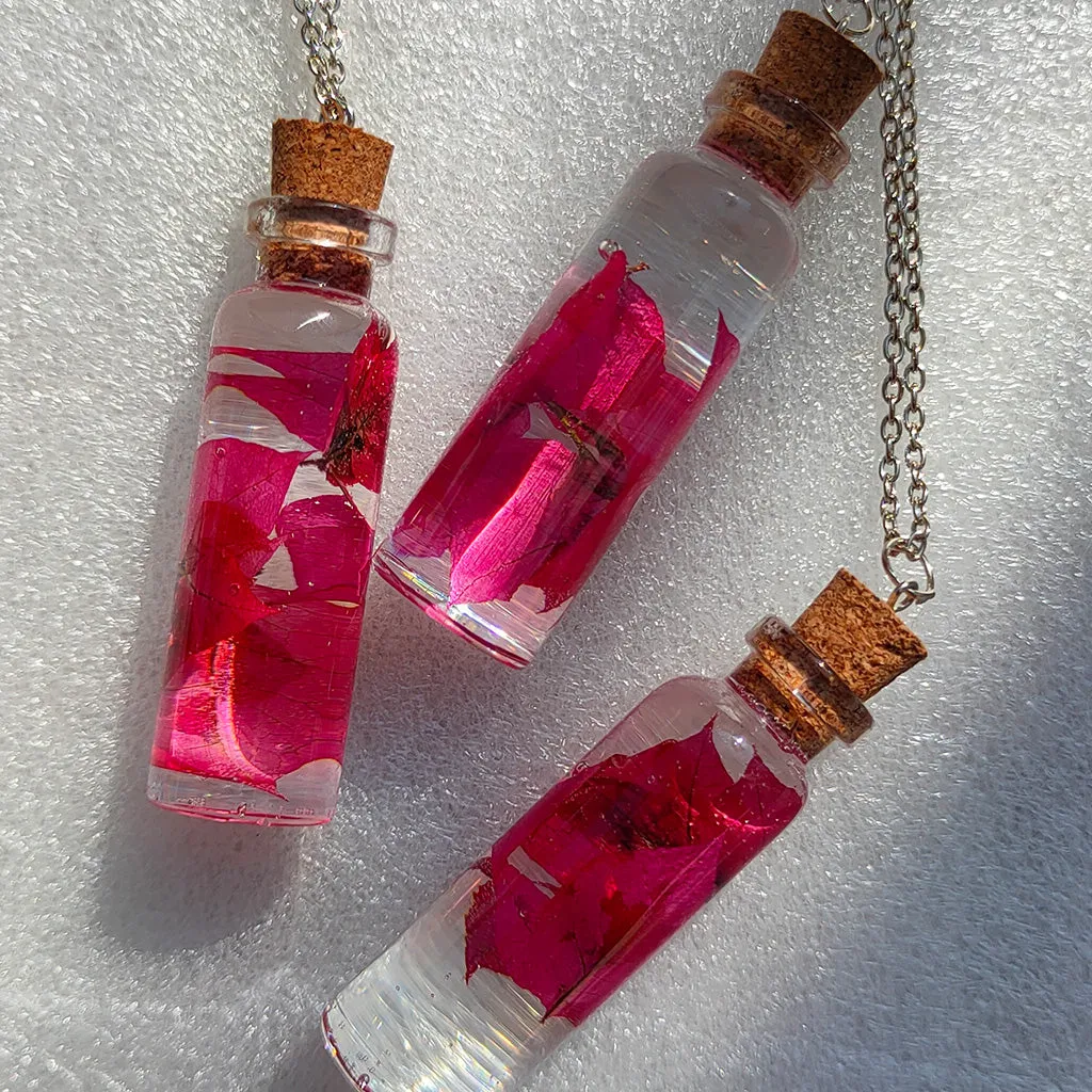 Bougainvillea Vial Real Dried Flower Necklace