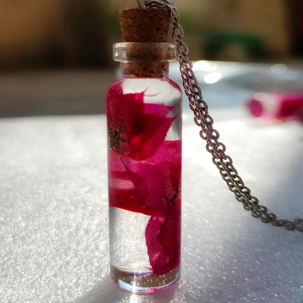 Bougainvillea Vial Real Dried Flower Necklace