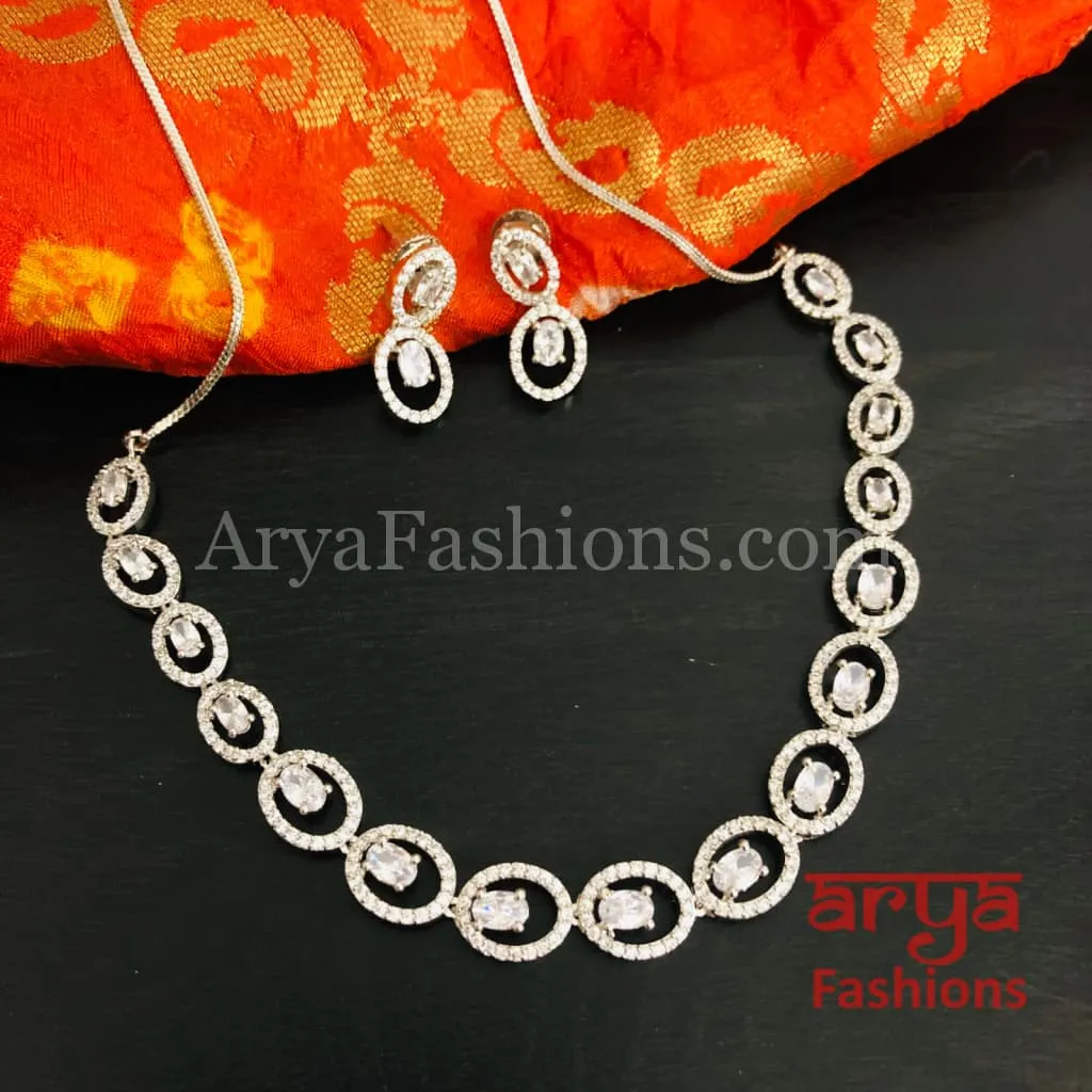 Bridal CZ Wedding Necklace/ Silver Cubic Zirconia Wedding Necklace
