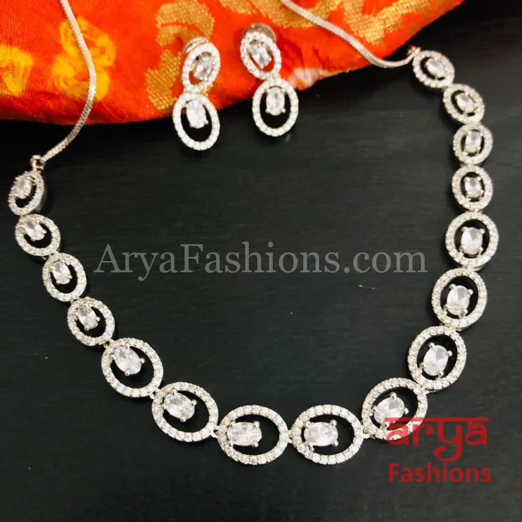 Bridal CZ Wedding Necklace/ Silver Cubic Zirconia Wedding Necklace