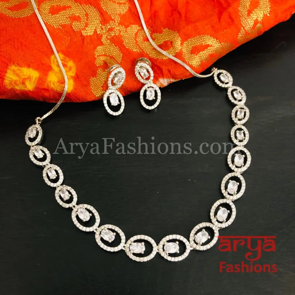 Bridal CZ Wedding Necklace/ Silver Cubic Zirconia Wedding Necklace