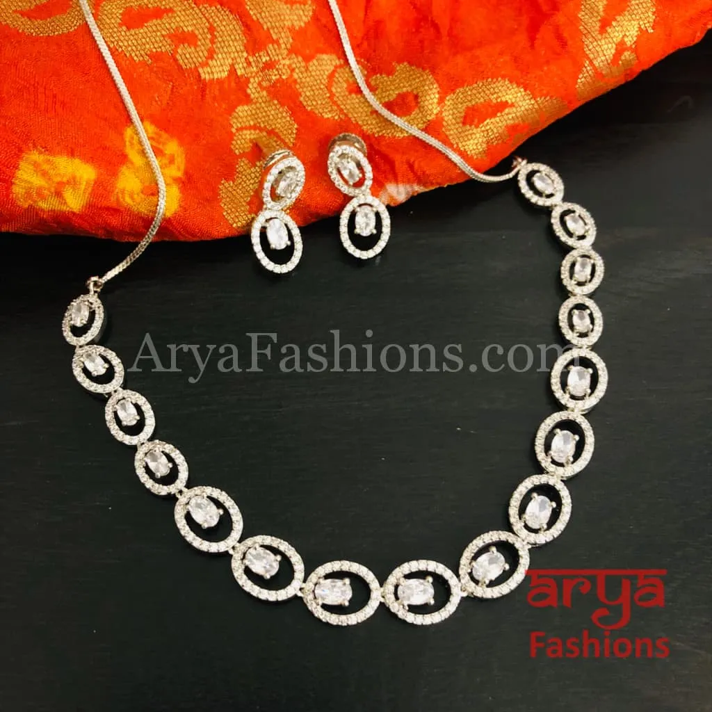 Bridal CZ Wedding Necklace/ Silver Cubic Zirconia Wedding Necklace