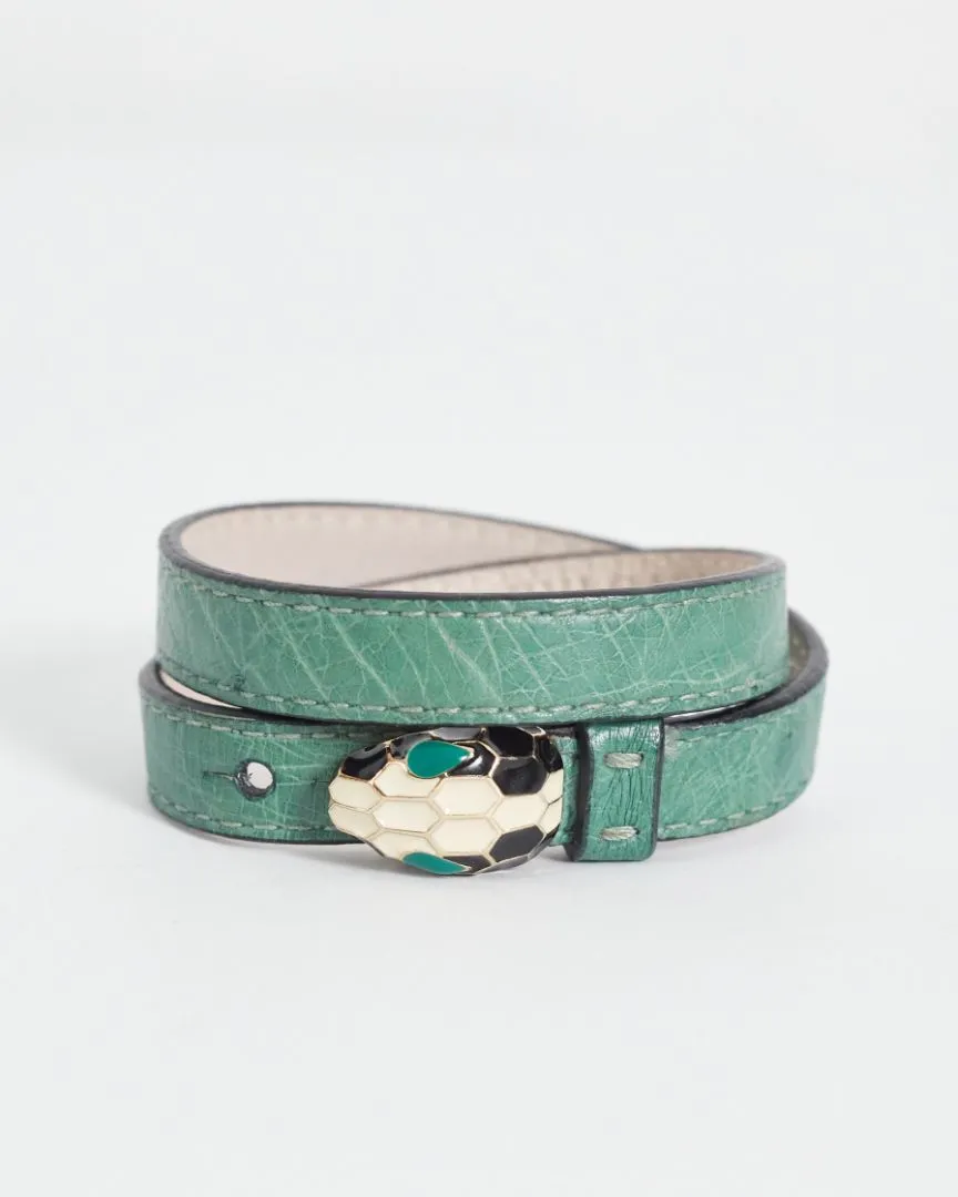 Bulgari 'serpenti forever' leather double bracelet, green