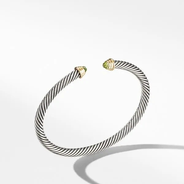 Cable Kids® Birthstone Bracelet with Peridot and 14K Gold, 4mm