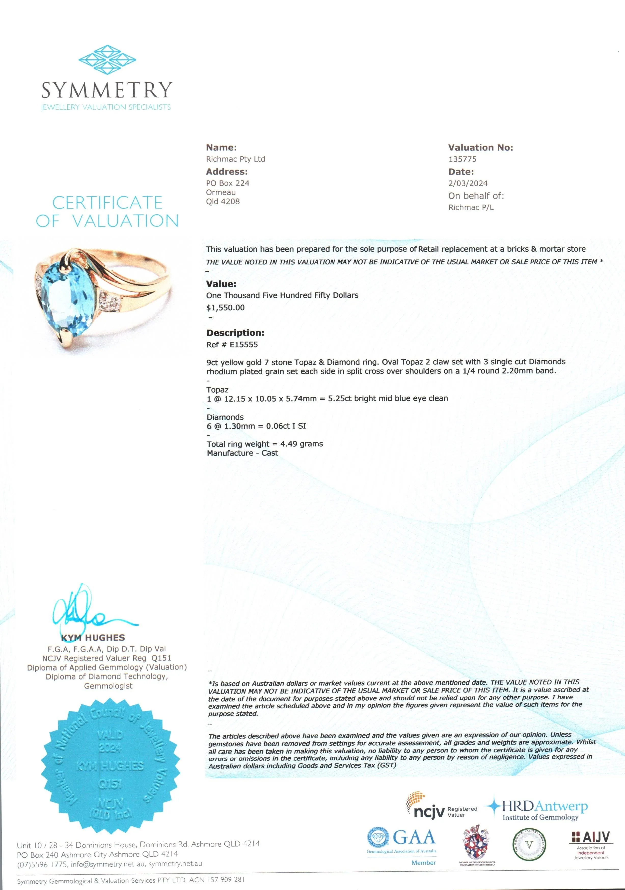 Captivating 9ct Gold Topaz & Diamond Ring - Elegance with Timeless Charm