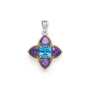 Caviar Color Two-Tone Amethyst and Swiss Blue Topaz Floral Pendant