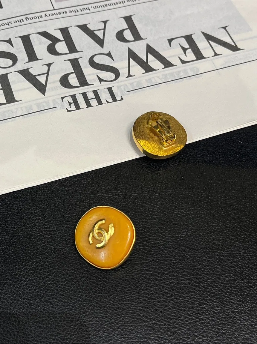 Chanel Natural Stone Double C Ear Clip Gold