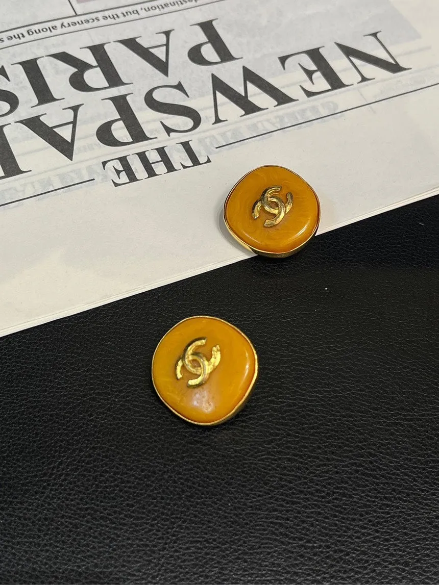 Chanel Natural Stone Double C Ear Clip Gold