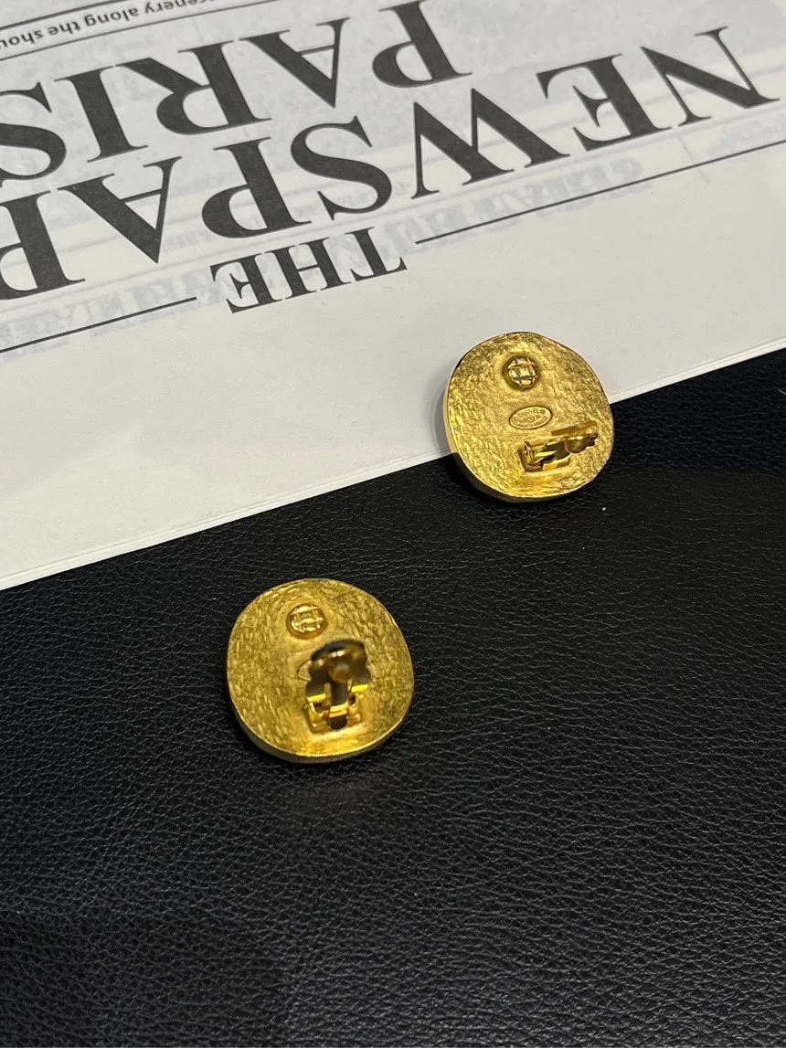 Chanel Natural Stone Double C Ear Clip Gold