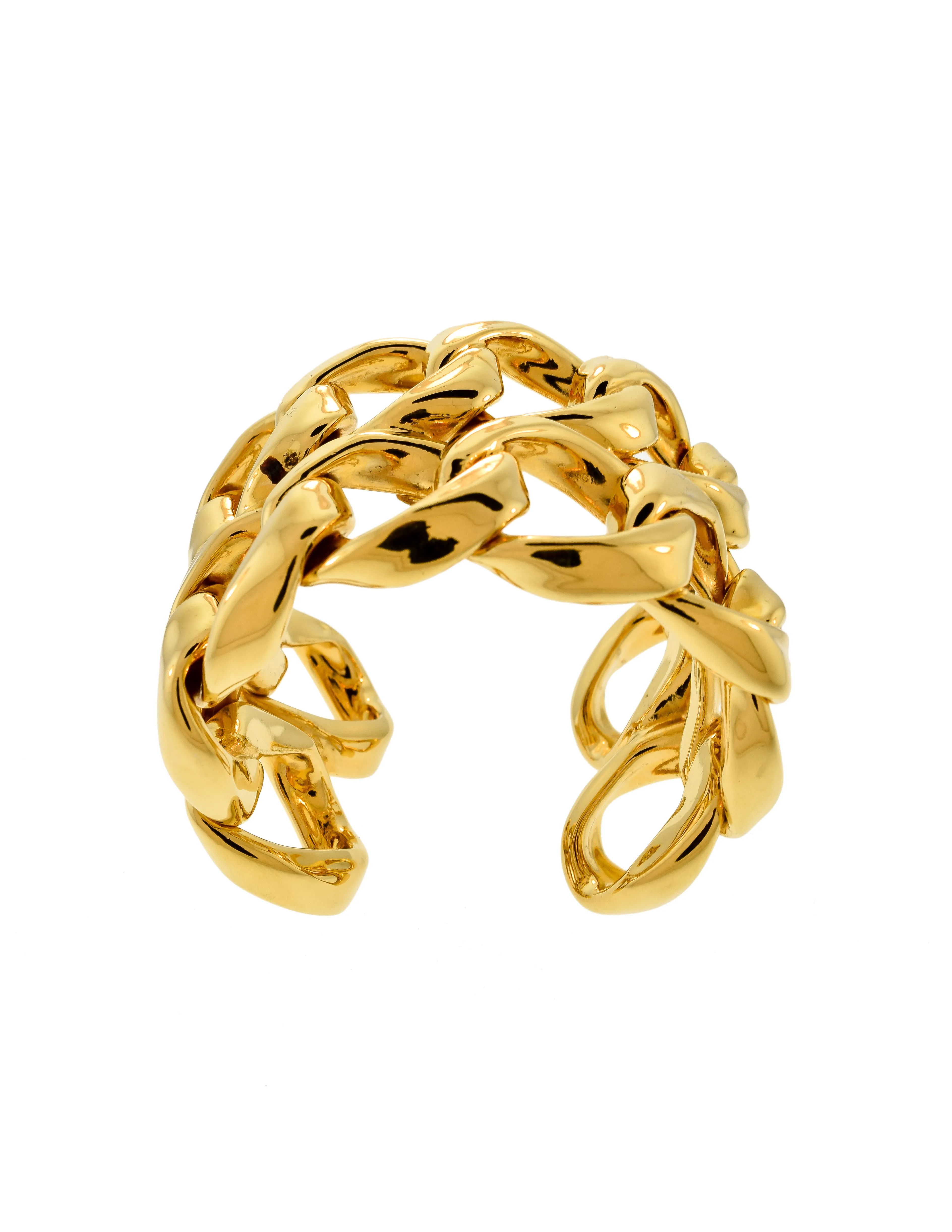Chanel Vintage Iconic Gold Double Row Chain Cuff Bracelet