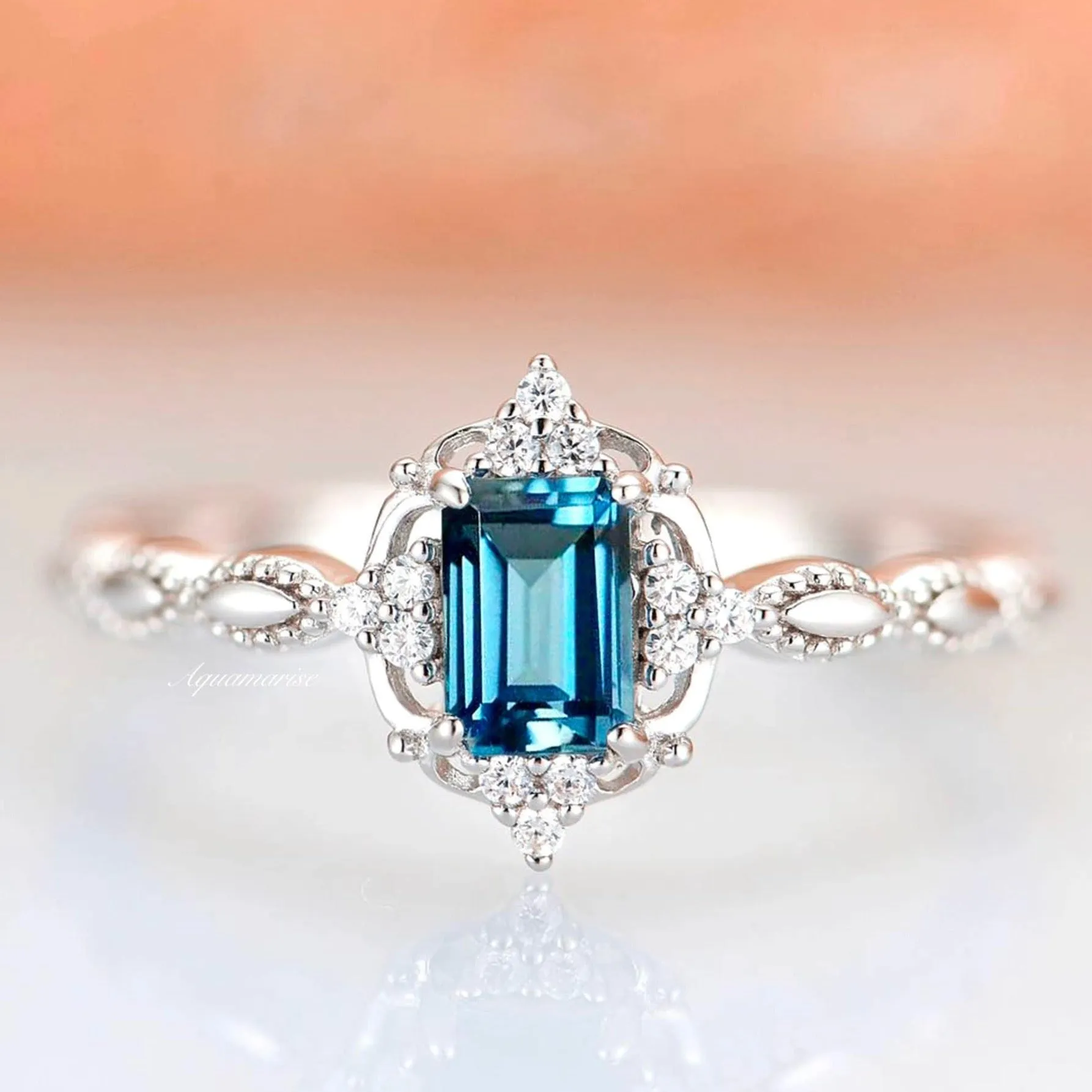 Claire Vintage London Blue Topaz Ring- Sterling Silver