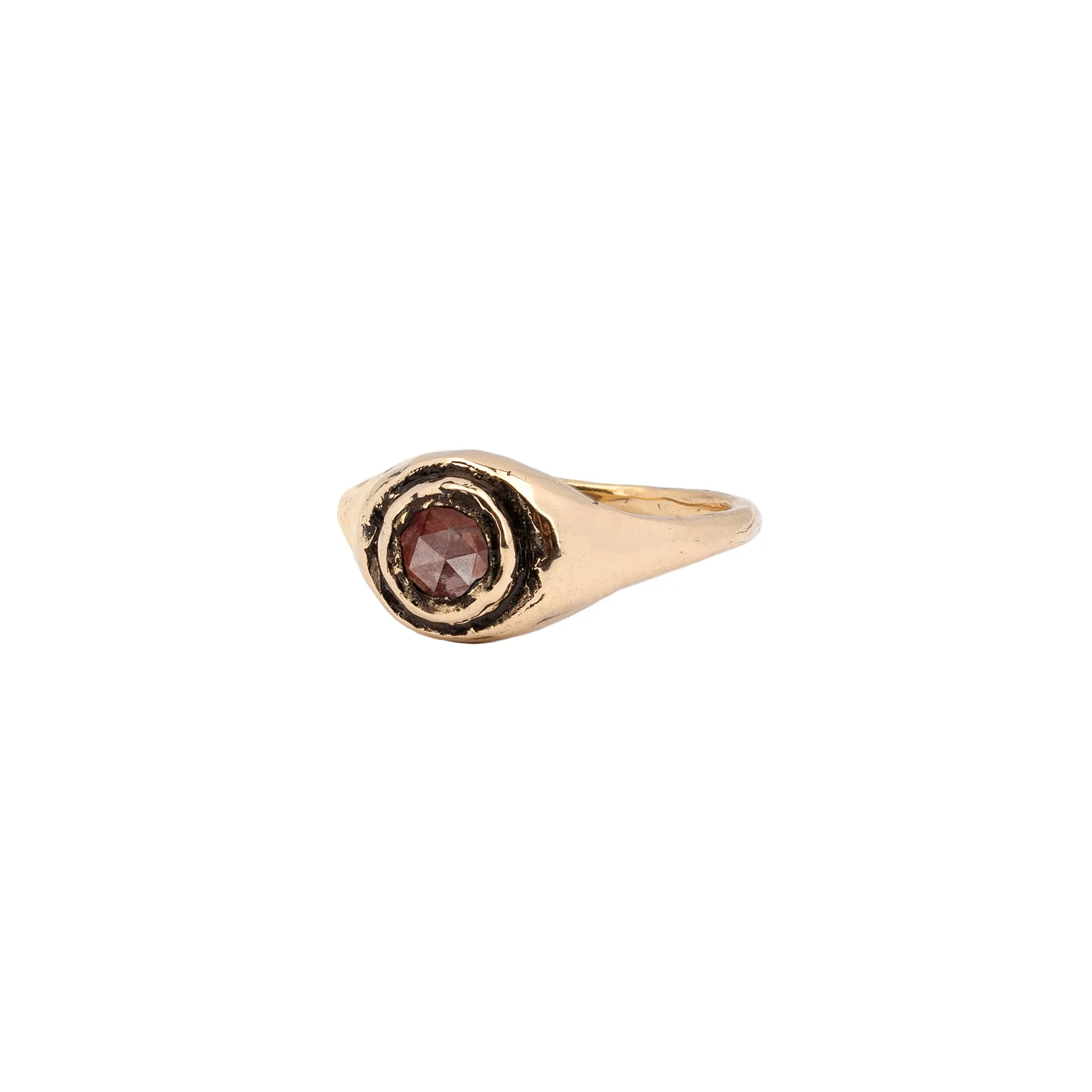Cognac Diamond Precious Stone 14K Gold Signet Ring