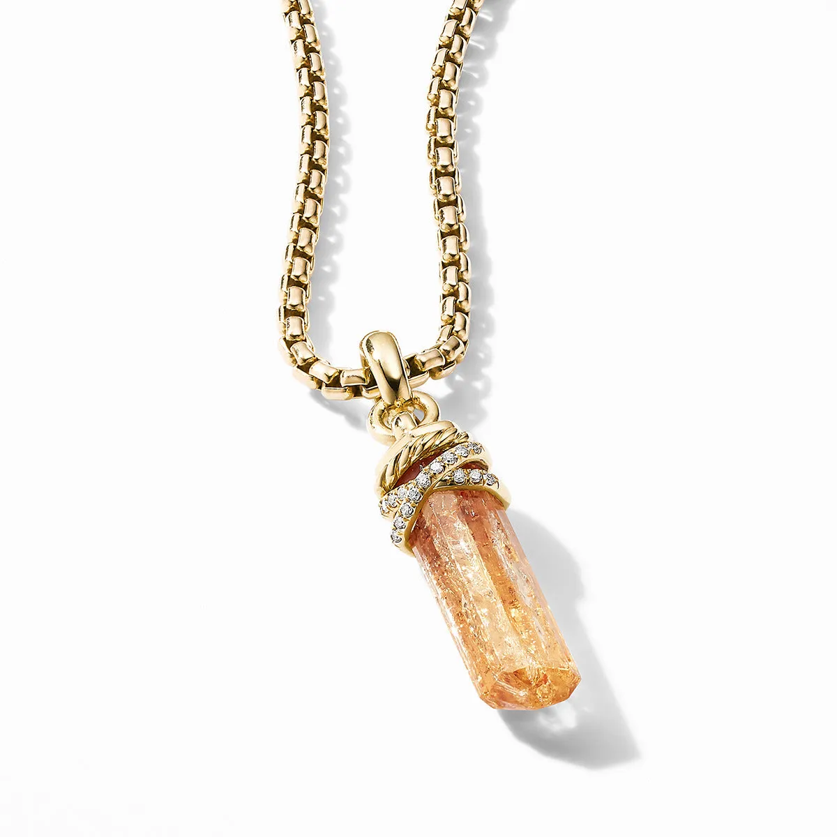 Crystal Wrapped Amulet with Imperial Topaz, 18K Yellow Gold and Pave Diamonds