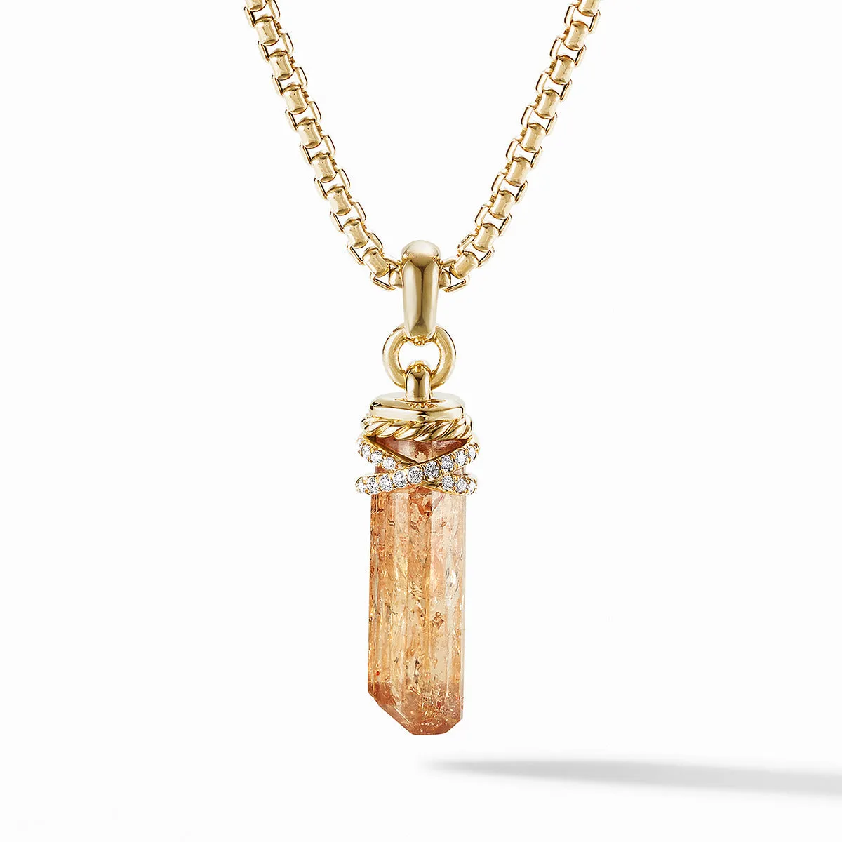 Crystal Wrapped Amulet with Imperial Topaz, 18K Yellow Gold and Pave Diamonds