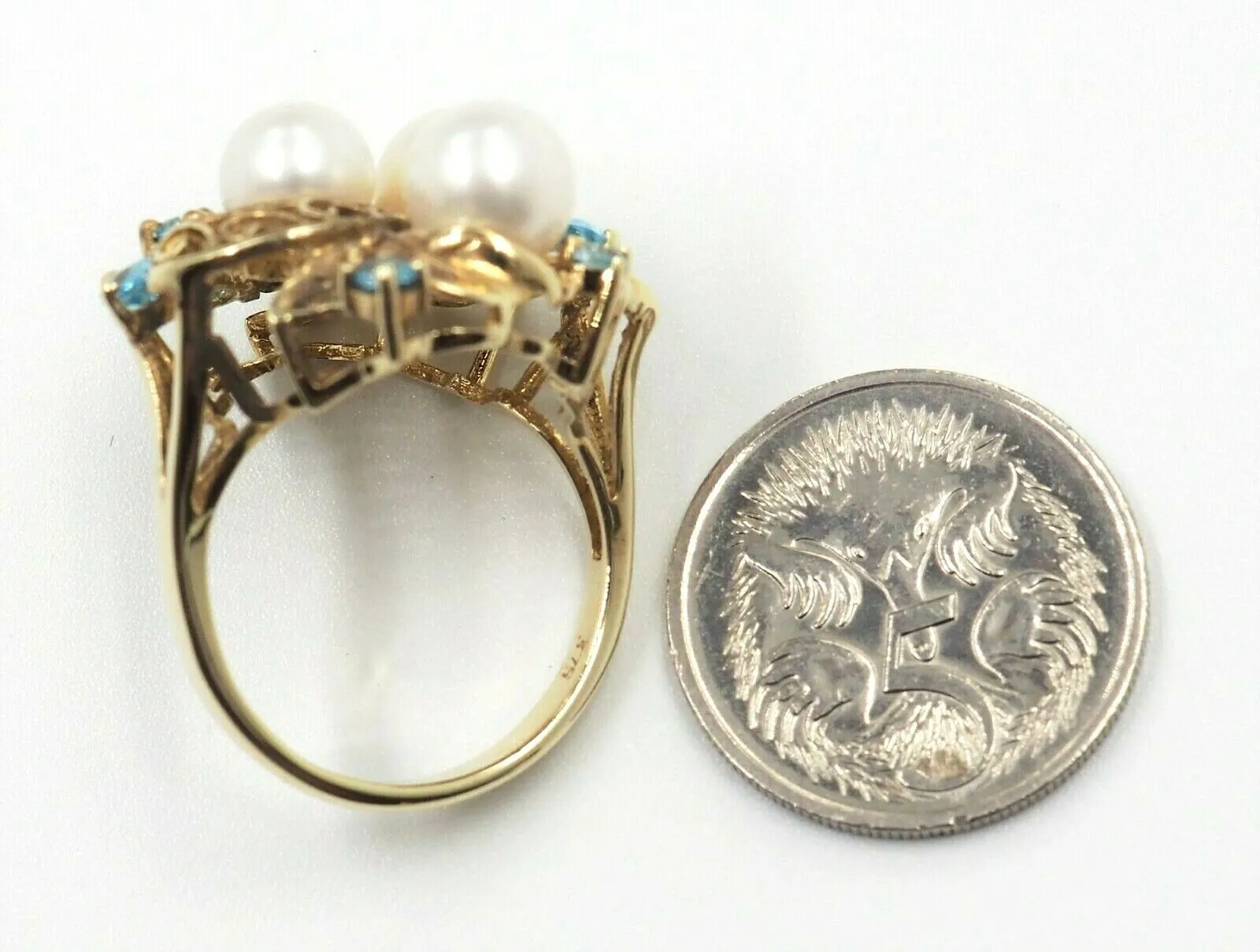 Cultured Pearl & Topaz 9ct Yellow Gold Dress Ring