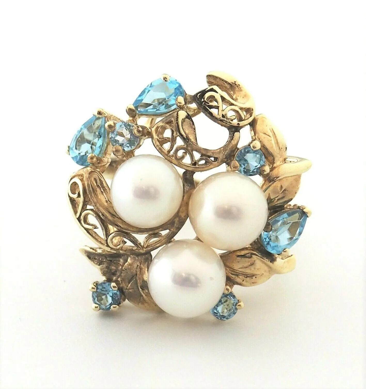 Cultured Pearl & Topaz 9ct Yellow Gold Dress Ring
