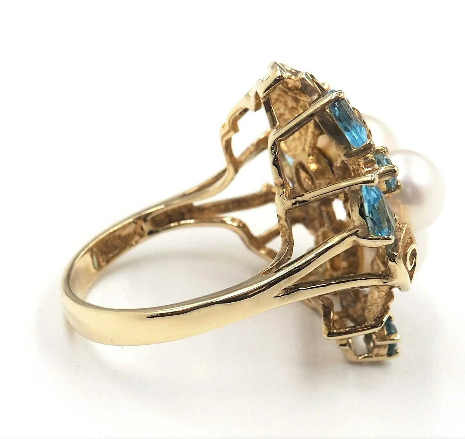 Cultured Pearl & Topaz 9ct Yellow Gold Dress Ring