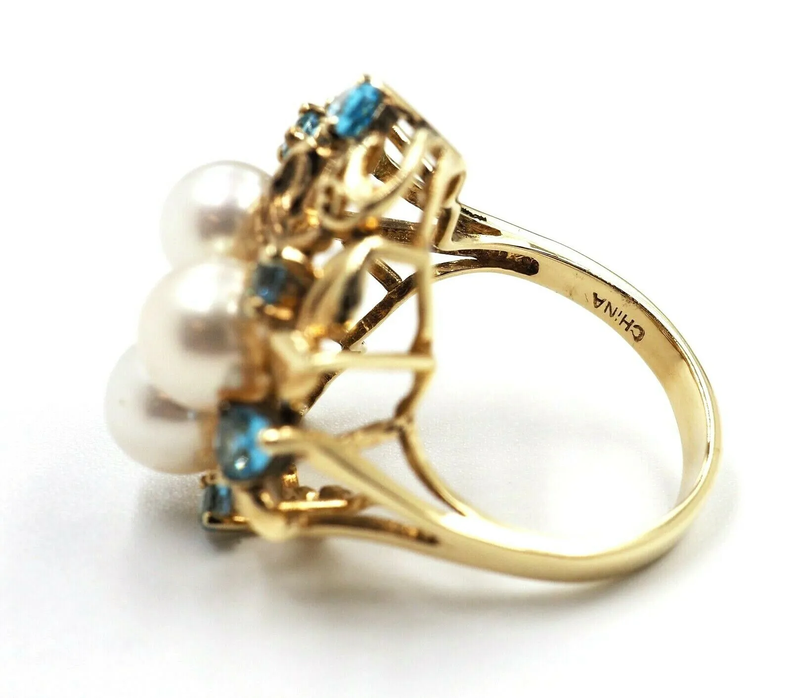Cultured Pearl & Topaz 9ct Yellow Gold Dress Ring
