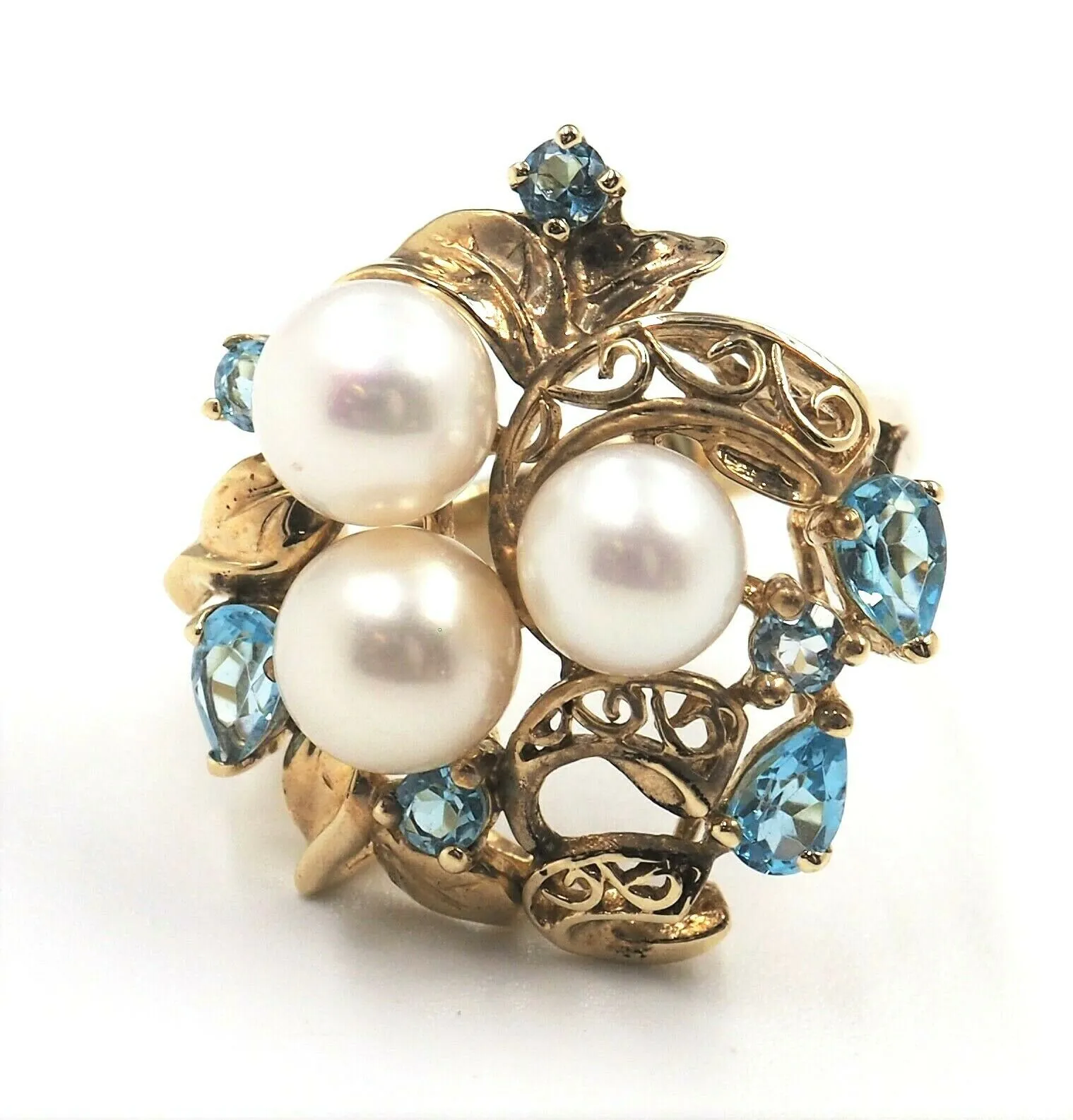 Cultured Pearl & Topaz 9ct Yellow Gold Dress Ring