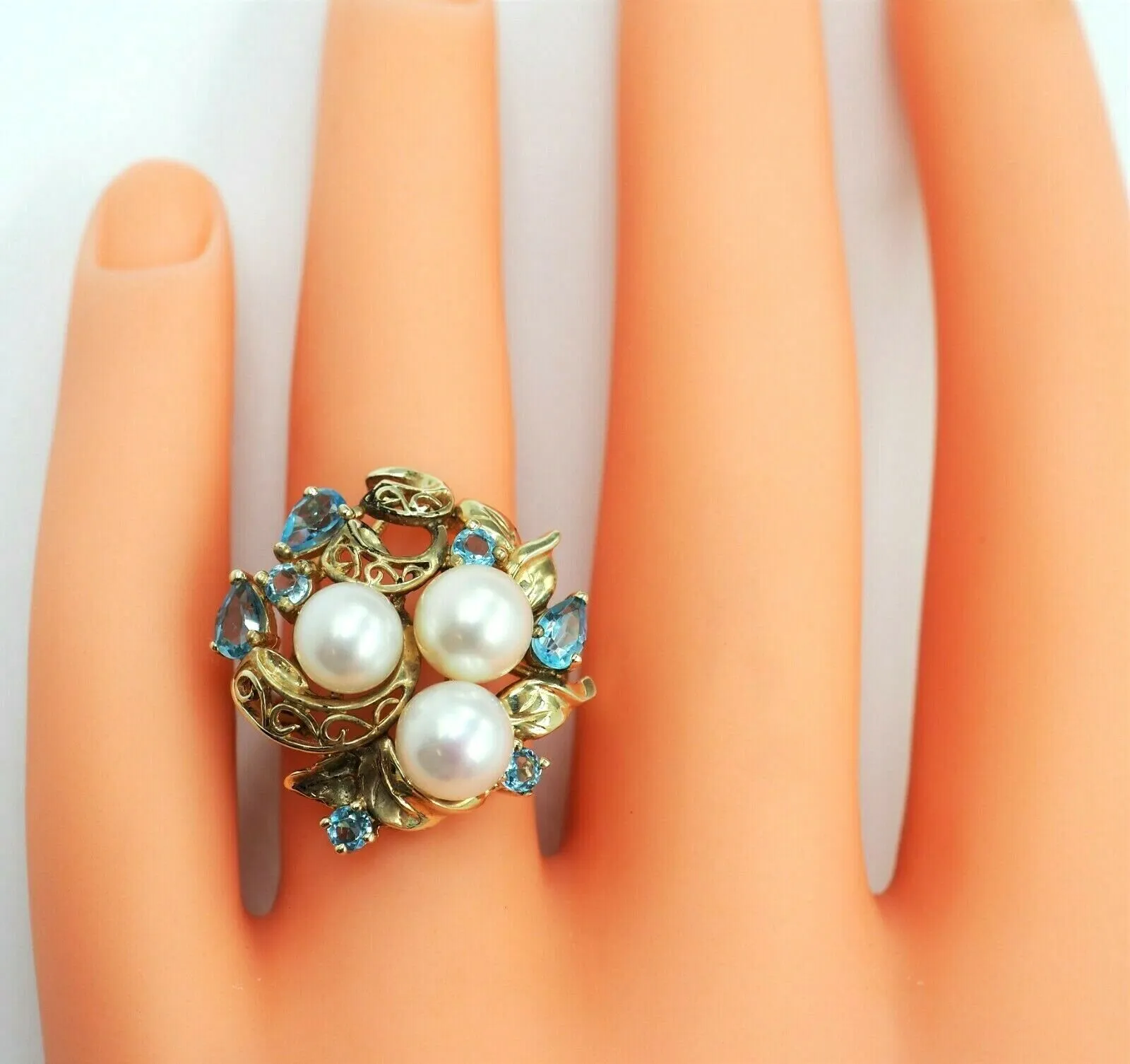 Cultured Pearl & Topaz 9ct Yellow Gold Dress Ring