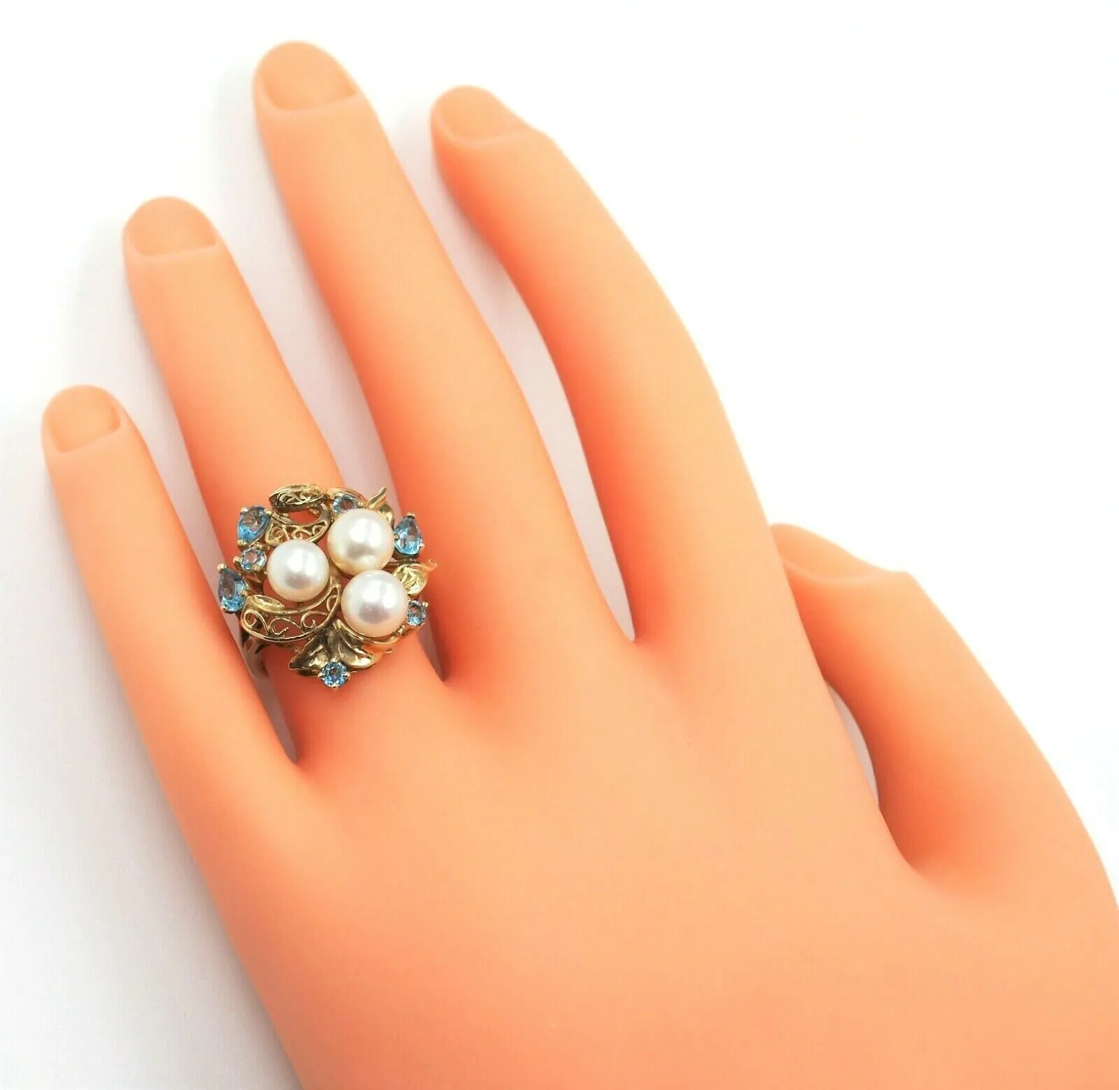 Cultured Pearl & Topaz 9ct Yellow Gold Dress Ring